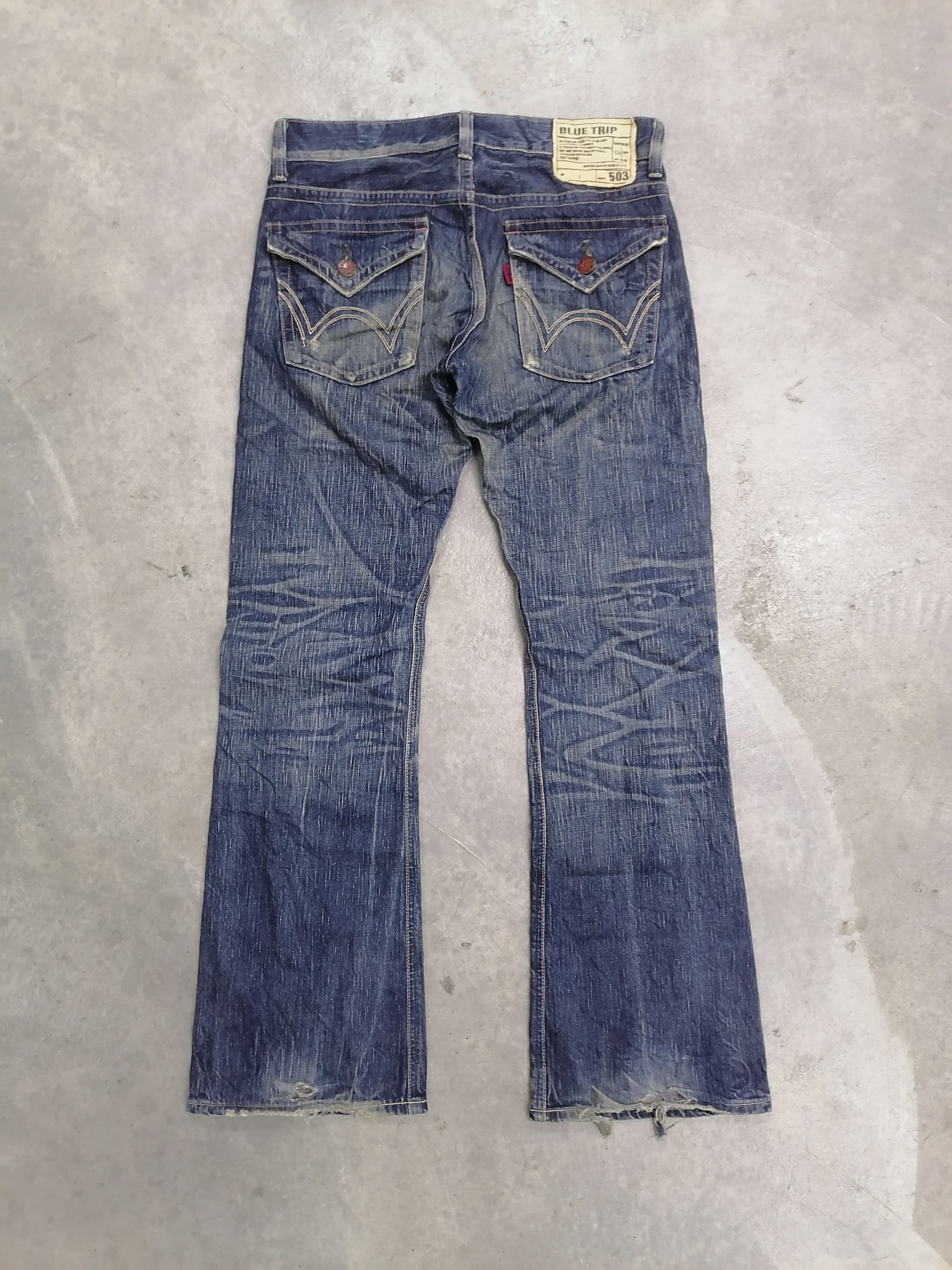 Japanese Brand Flared❗Edwin 503 Washed Blue Distressed Denim Pants🇯🇵 Size US 34 / EU 50 - 5 Thumbnail