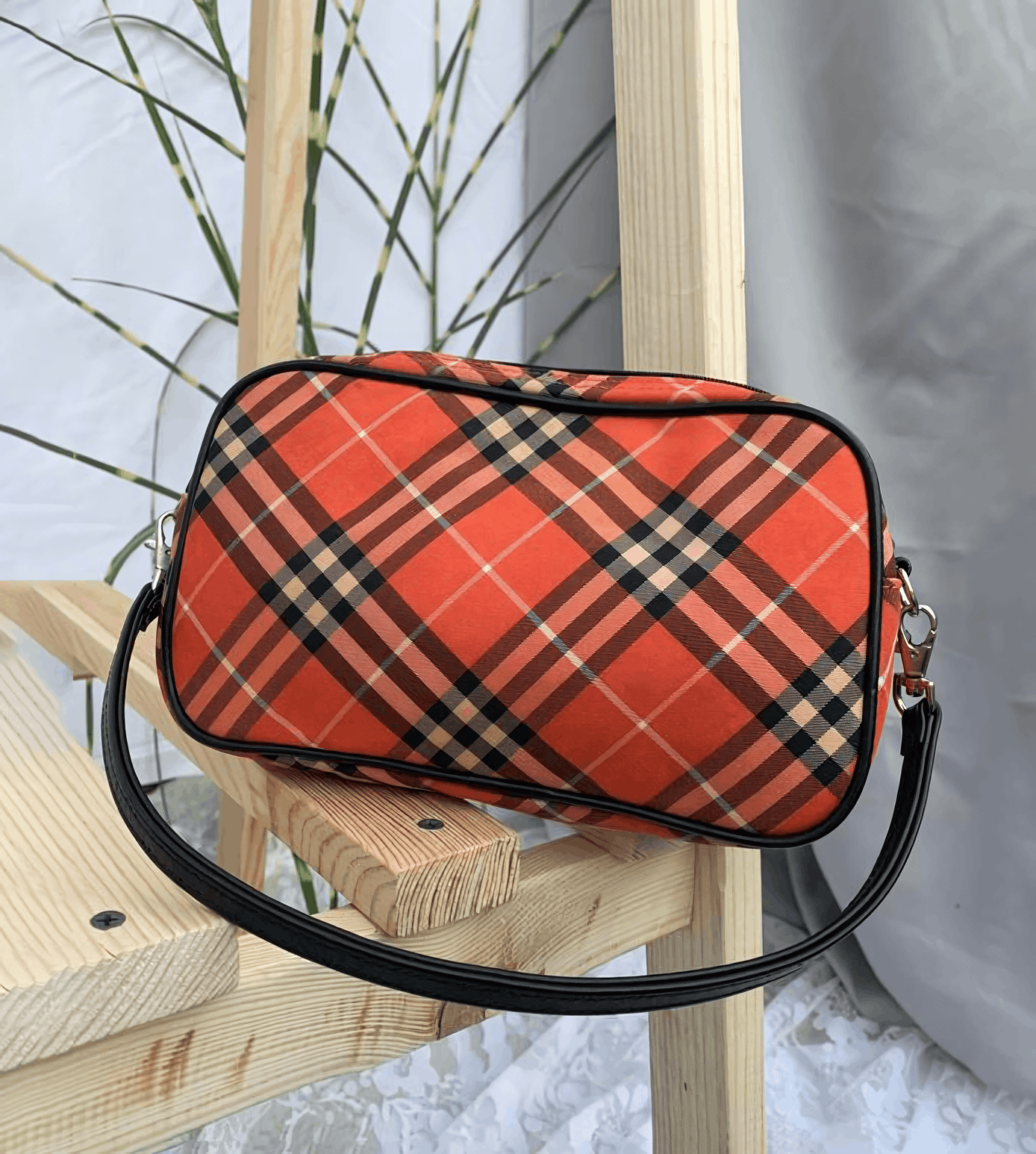 Burberry Bag Mini Nova Check Handbag Zip Black Red, Women's