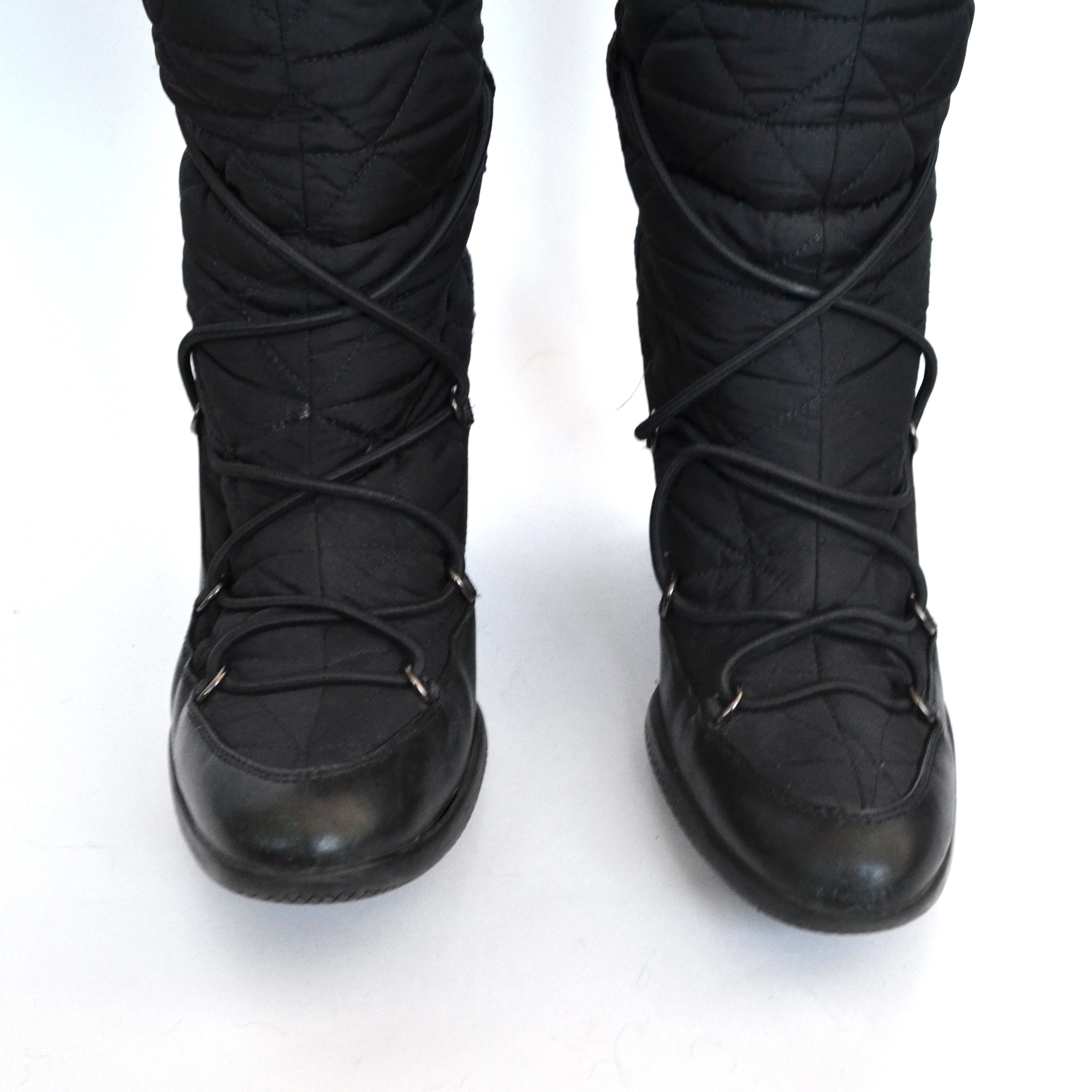 Prada 🔴 PRADA Boots Fur Platform Logo Shoes Lace Nylon Black 37 Size US 7.5 / IT 37.5 - 8 Thumbnail