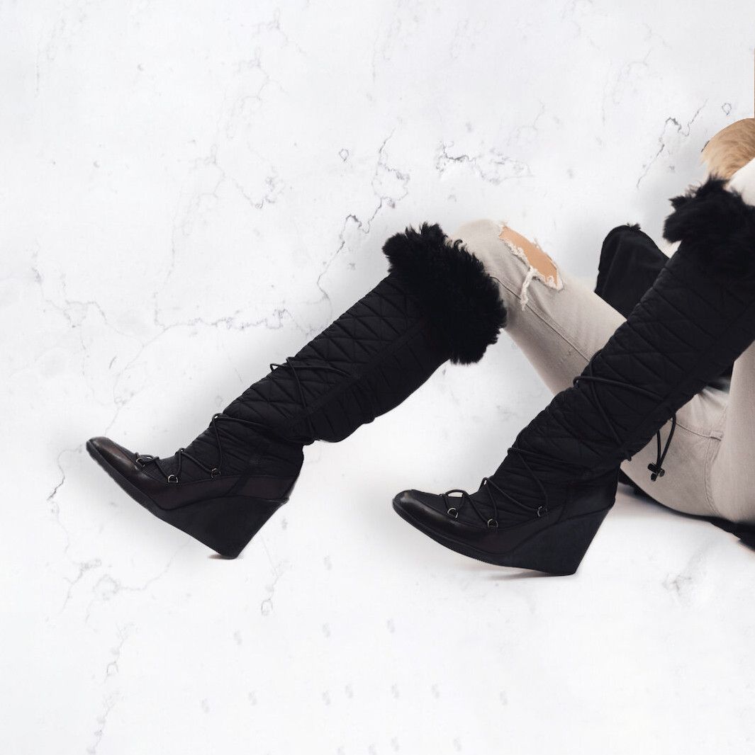 Prada 🔴 PRADA Boots Fur Platform Logo Shoes Lace Nylon Black 37 Size US 7.5 / IT 37.5 - 10 Thumbnail