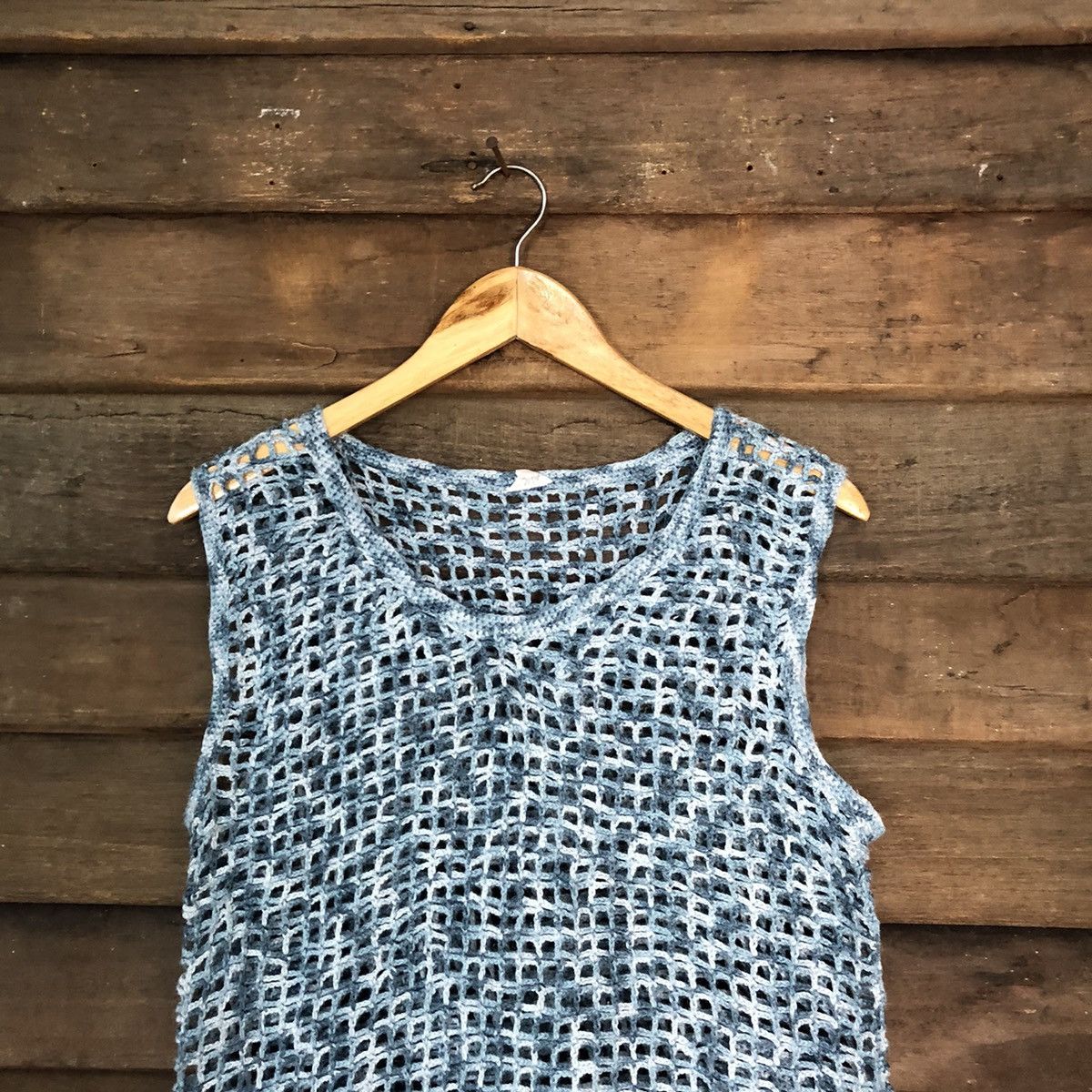 Homespun Knitwear Japan Mesh Net Crochet Blue Cardigan Knitwear #7158 Size S / US 4 / IT 40 - 2 Thumbnail