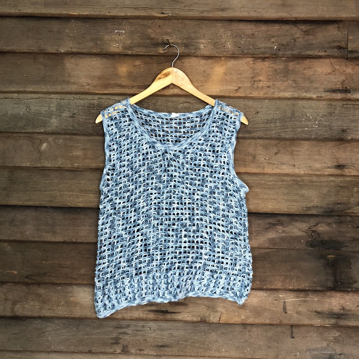 Homespun Knitwear Japan Mesh Net Crochet Blue Cardigan Knitwear #7158 Size S / US 4 / IT 40 - 1 Thumbnail