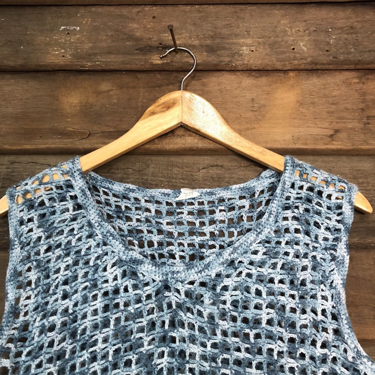 Homespun Knitwear Japan Mesh Net Crochet Blue Cardigan Knitwear #7158 Size S / US 4 / IT 40 - 6 Thumbnail
