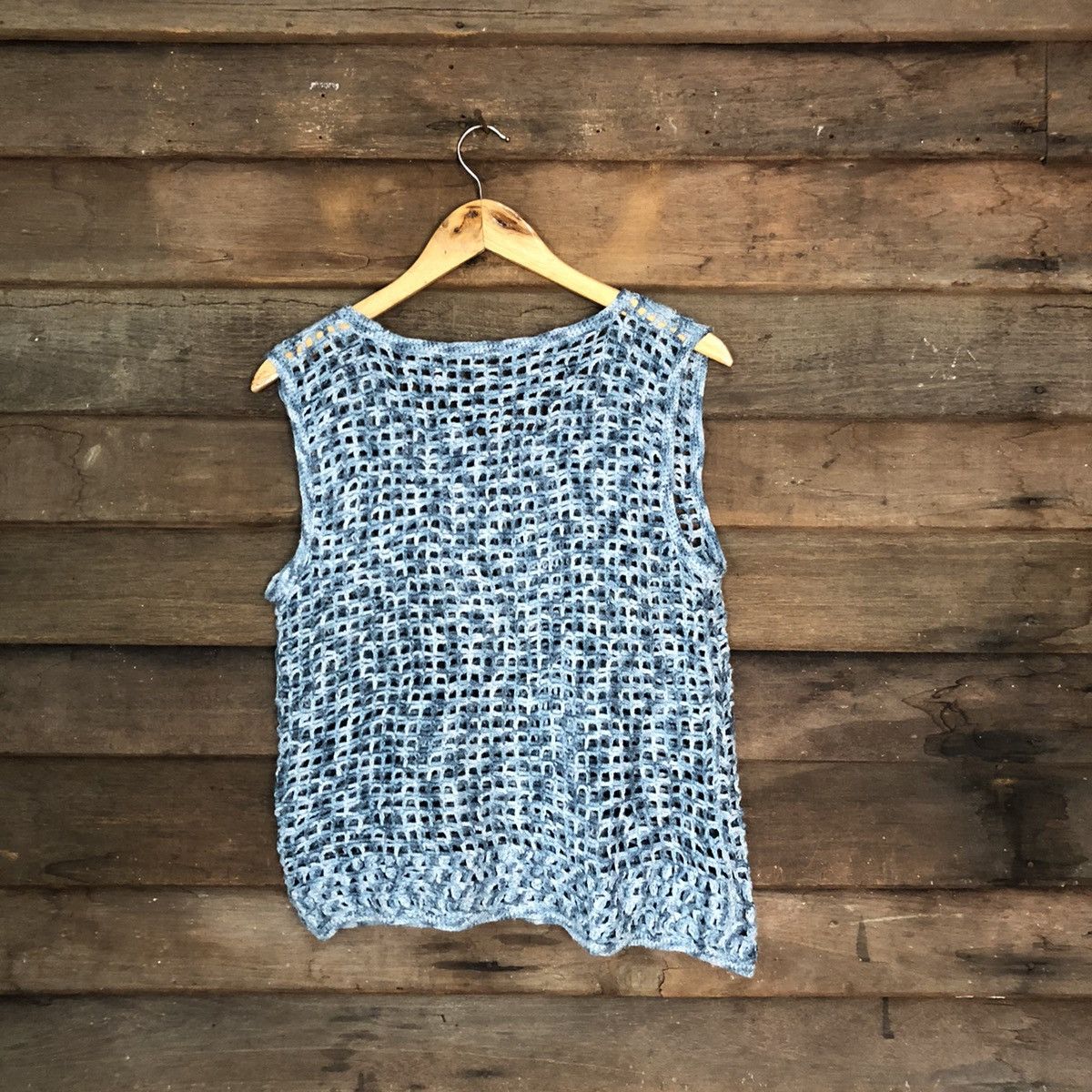 Homespun Knitwear Japan Mesh Net Crochet Blue Cardigan Knitwear #7158 Size S / US 4 / IT 40 - 7 Thumbnail