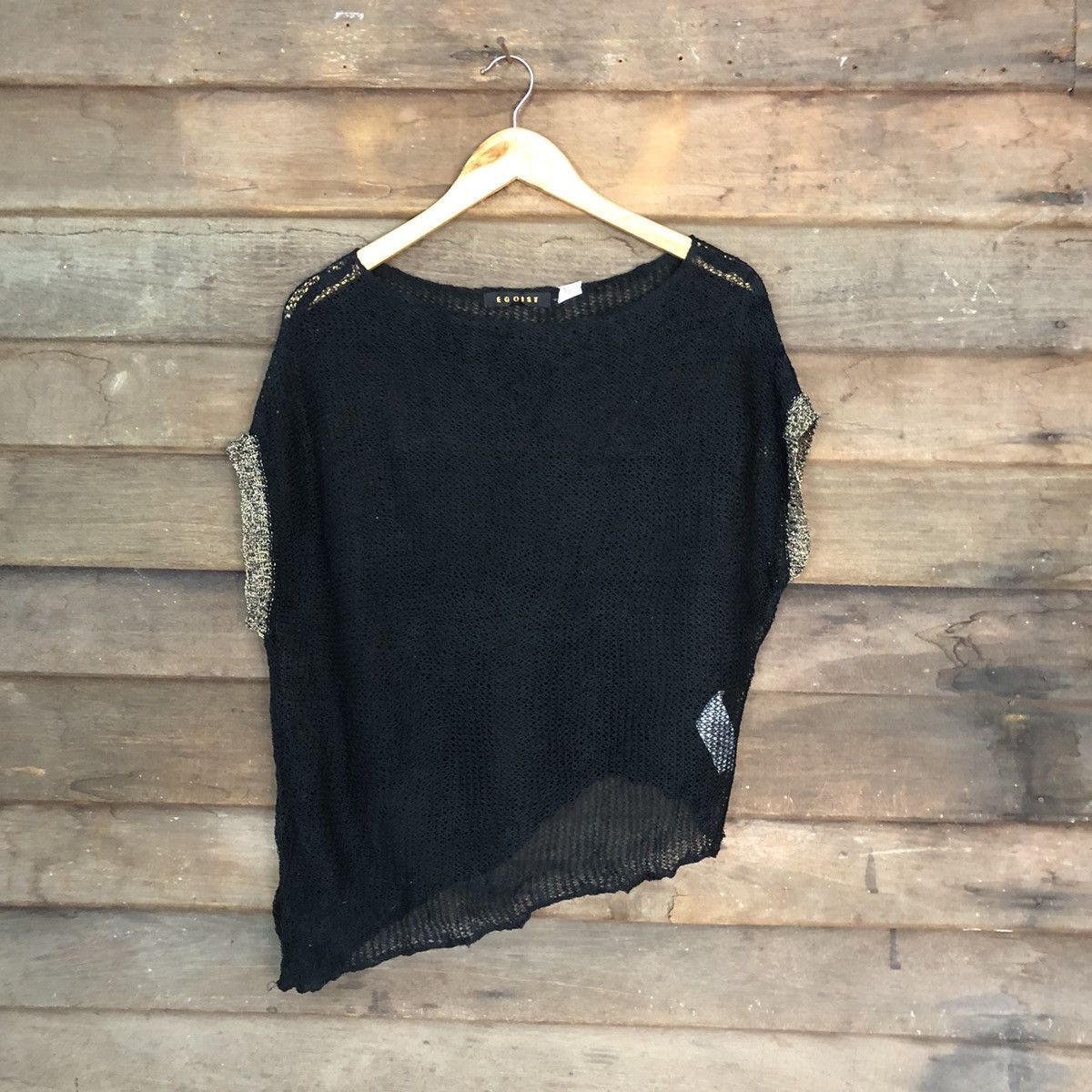 image of Homespun Knitwear Egoist Mesh Net Crochet Black Cardigan Knitwear 7161, Women's (Size Medium)