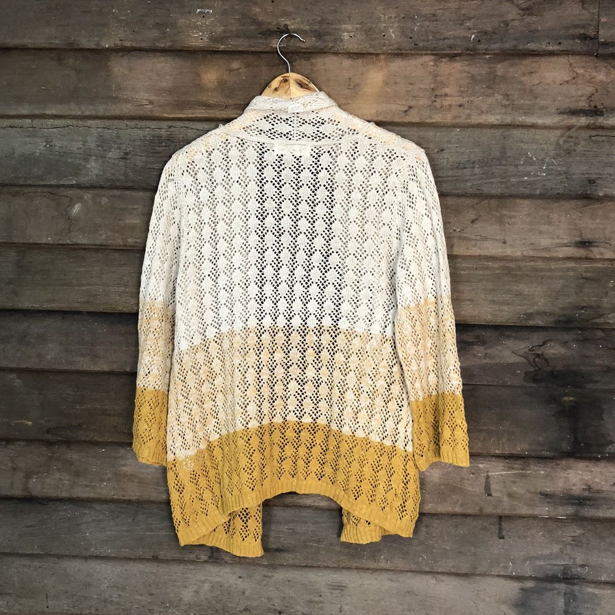 Vintage Humming Tone Mesh Net Crochet Brown Cardigan Knitwear #7153 Size L / US 10 / IT 46 - 12 Thumbnail