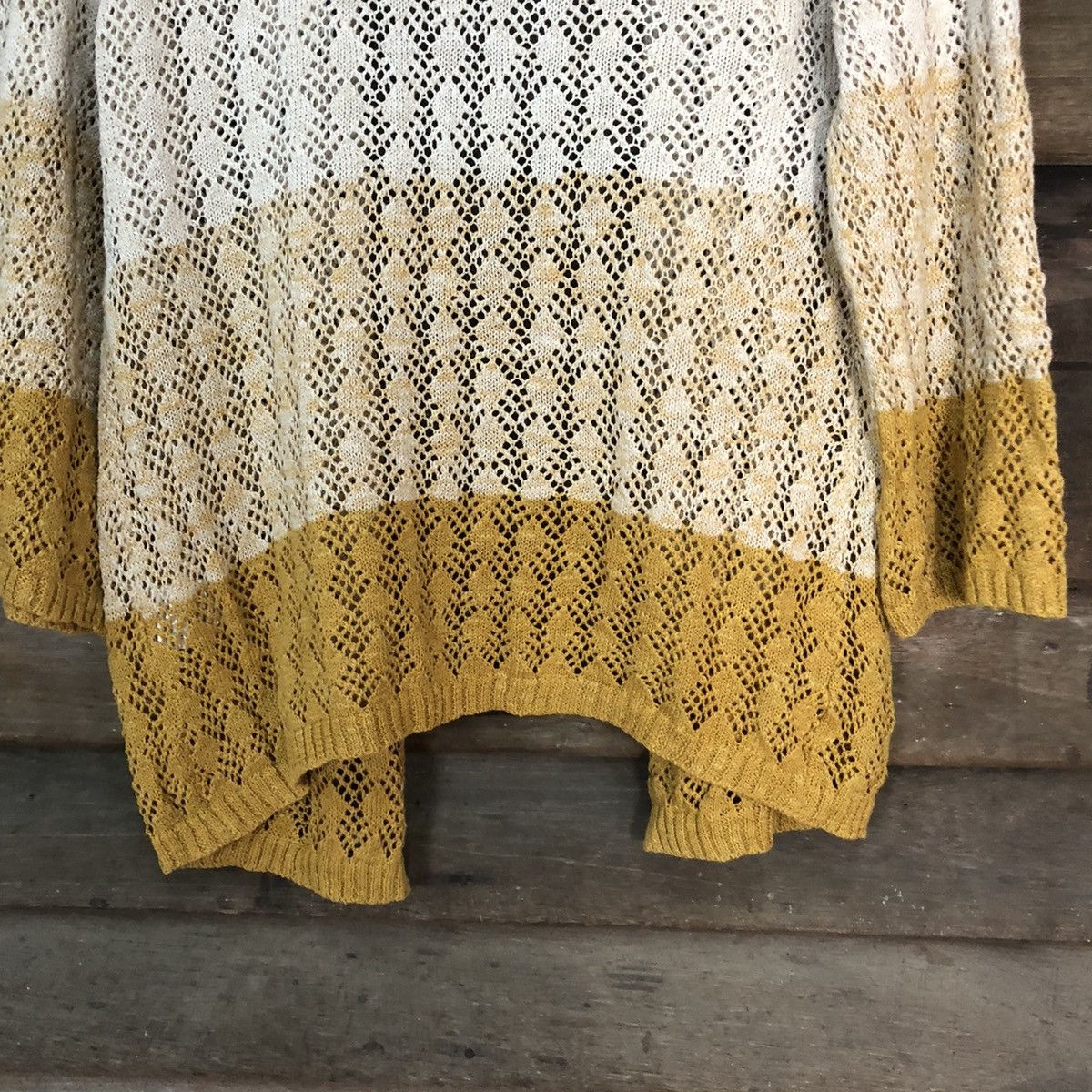 Vintage Humming Tone Mesh Net Crochet Brown Cardigan Knitwear #7153 Size L / US 10 / IT 46 - 14 Thumbnail