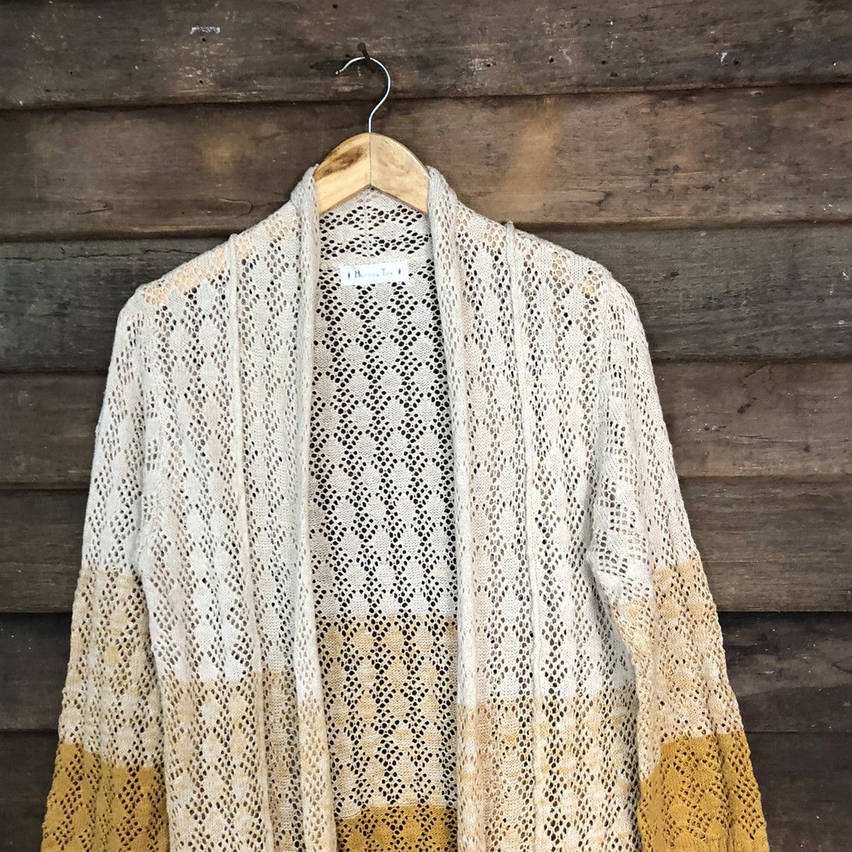 Vintage Humming Tone Mesh Net Crochet Brown Cardigan Knitwear #7153 Size L / US 10 / IT 46 - 2 Thumbnail