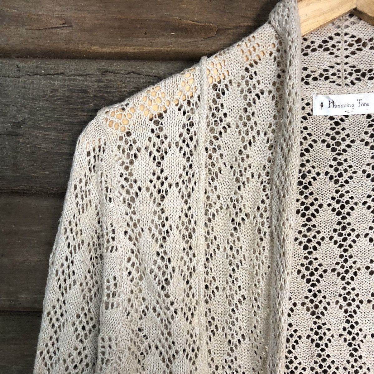 Vintage Humming Tone Mesh Net Crochet Brown Cardigan Knitwear #7153 Size L / US 10 / IT 46 - 4 Thumbnail