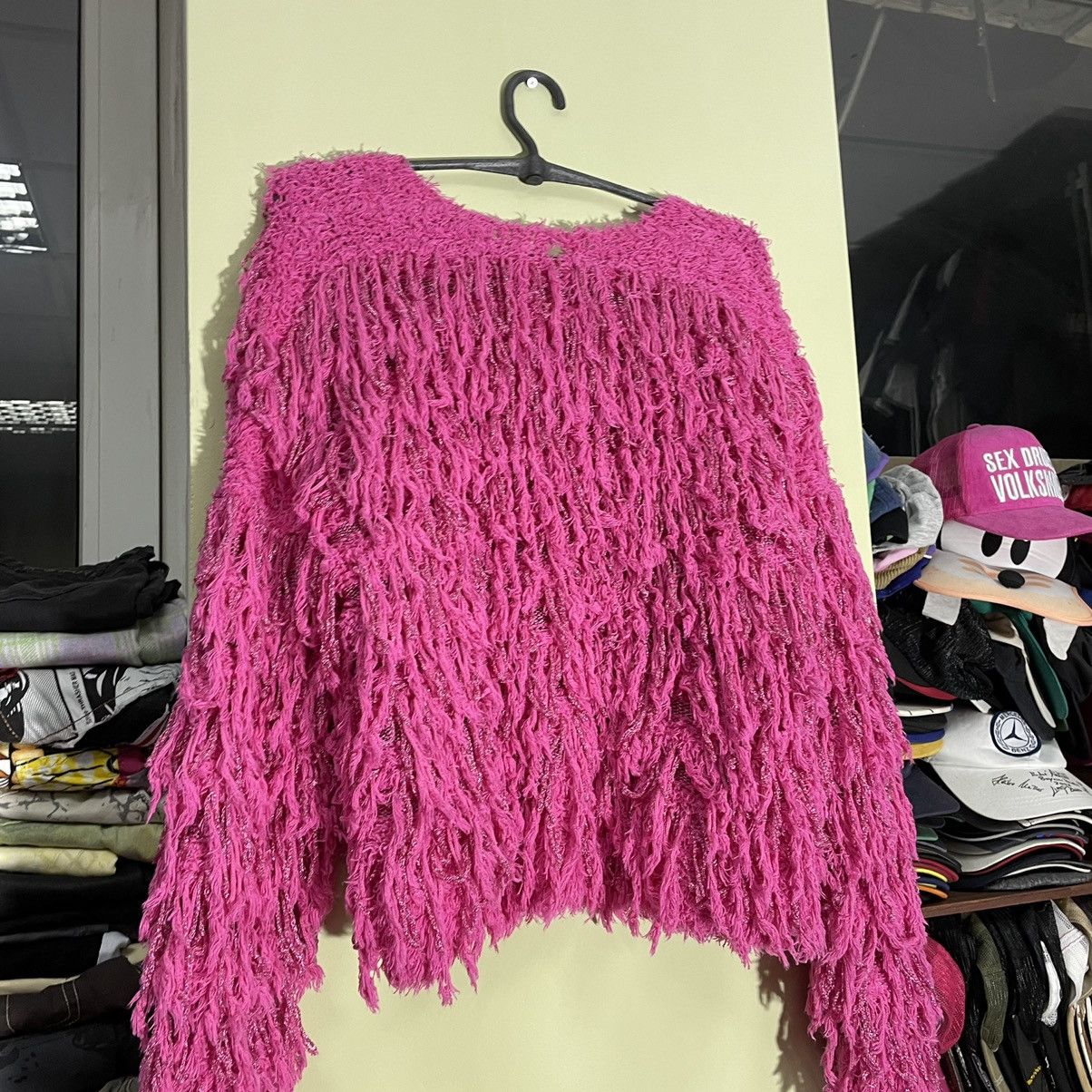 Vintage Y2K Hot Pink Fuzzy Cropped Sweater Hypebeast Rave Graphic OS Size ONE SIZE - 3 Thumbnail