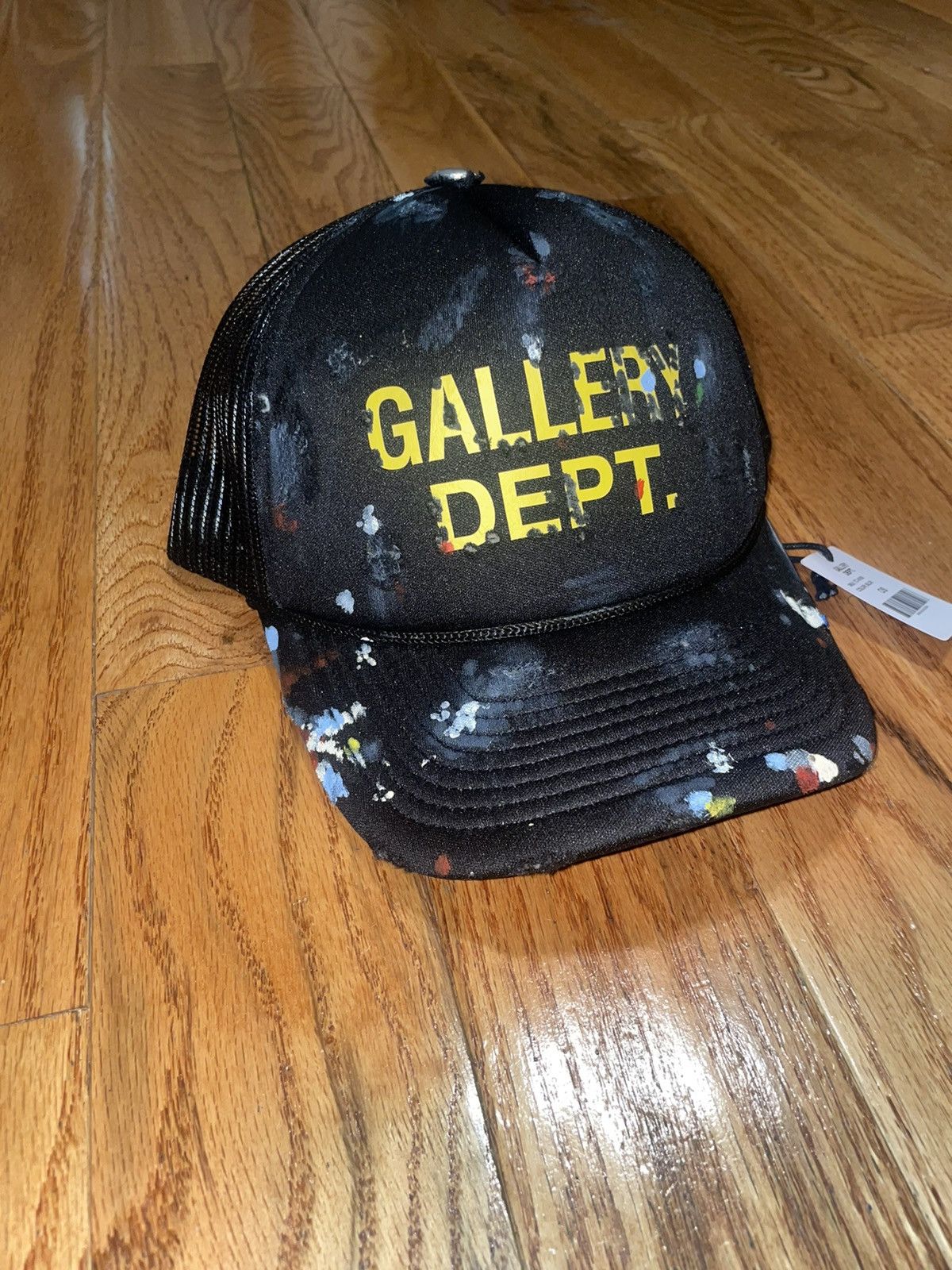 image of Gallery Dept. Black Painted Distressed Trucker Hat, Men's