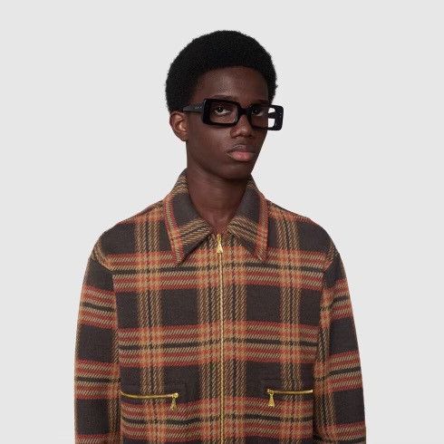 Gucci $4k Super Runway Limited Edition Wool Check Bomber Jacket Size US L / EU 52-54 / 3 - 1 Thumbnail
