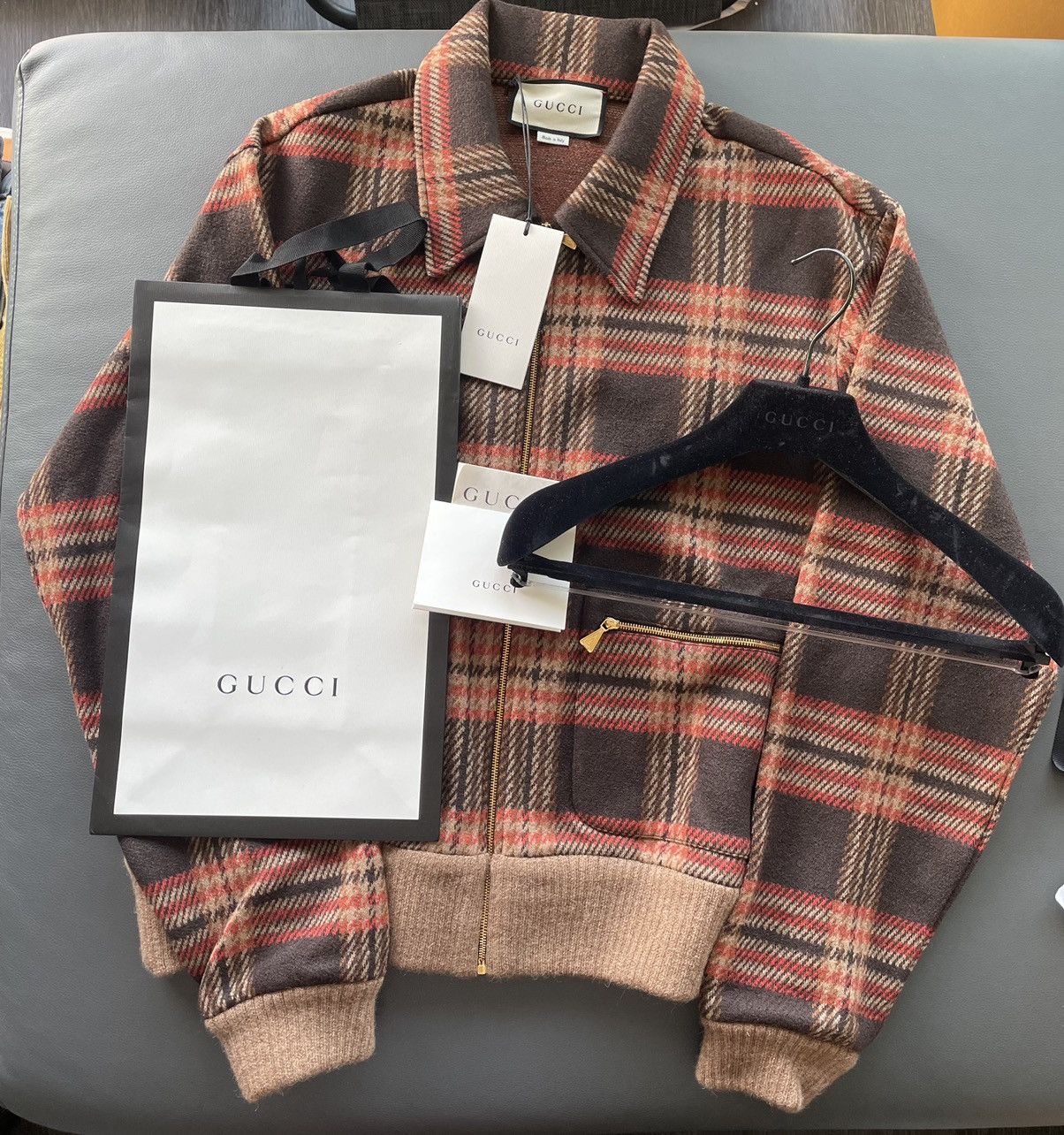 Gucci $4k Super Runway Limited Edition Wool Check Bomber Jacket Size US L / EU 52-54 / 3 - 5 Thumbnail
