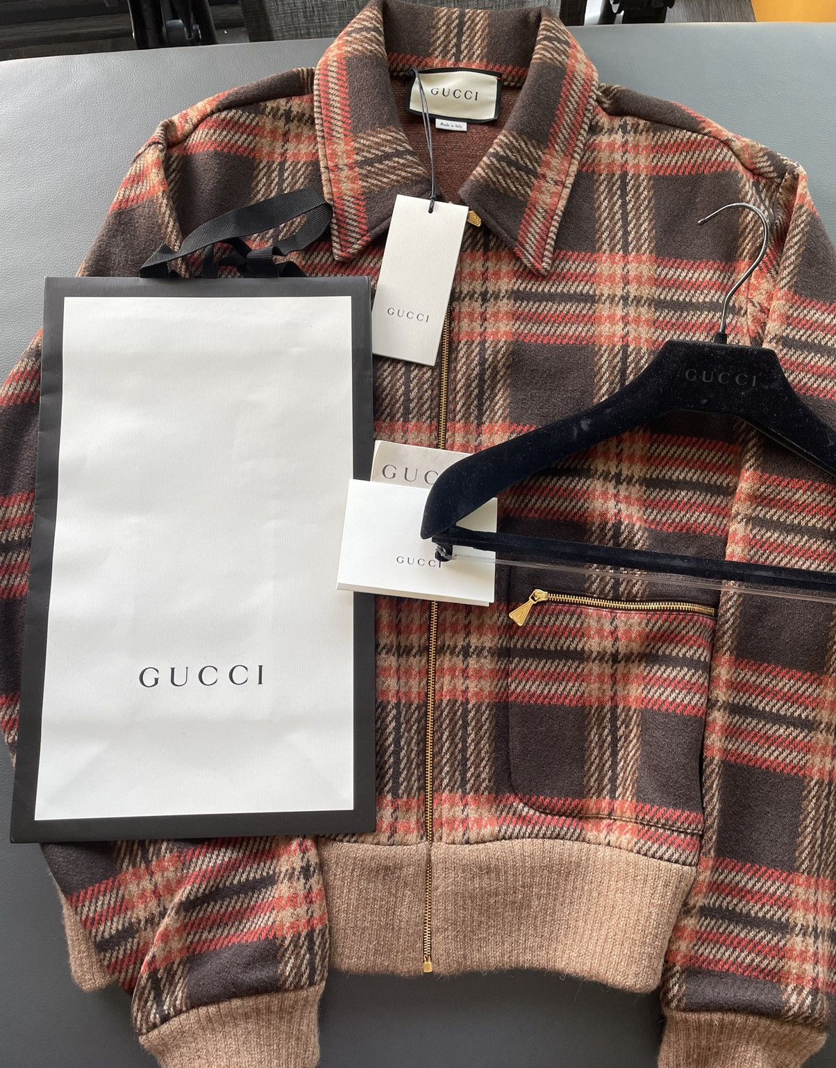 Gucci $4k Super Runway Limited Edition Wool Check Bomber Jacket Size US L / EU 52-54 / 3 - 22 Thumbnail