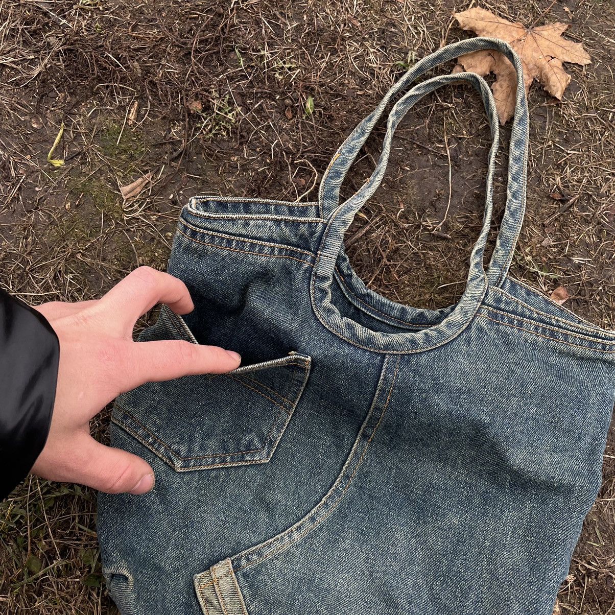 Vintage Vintage Y2K Denim Tote Bag Distressed Faded Blue Gorpcore OS Size ONE SIZE - 4 Thumbnail