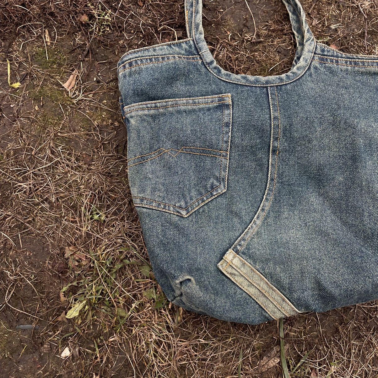 Vintage Vintage Y2K Denim Tote Bag Distressed Faded Blue Gorpcore OS Size ONE SIZE - 3 Thumbnail