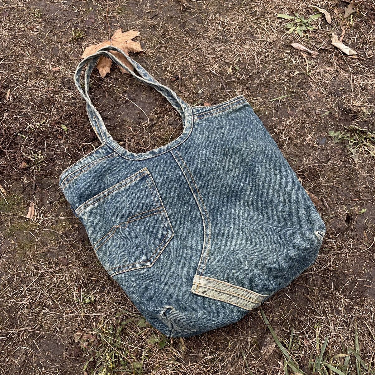 Vintage Vintage Y2K Denim Tote Bag Distressed Faded Blue Gorpcore OS Size ONE SIZE - 2 Thumbnail