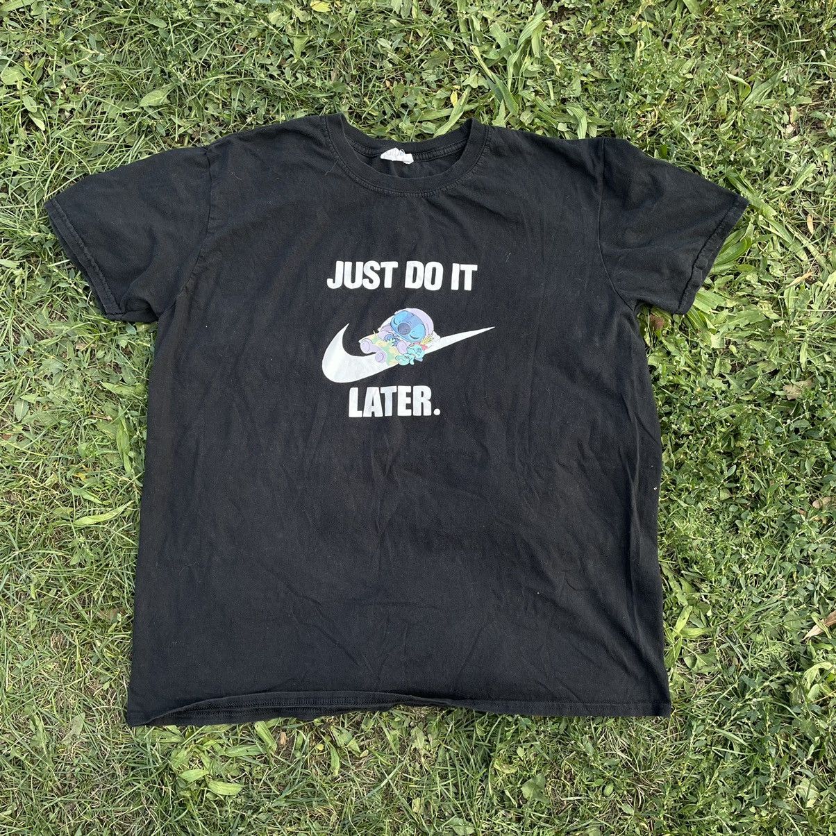 image of Y2K Adult “ Just Do It Later ” Humor Tee in Black, Men's (Size Medium)