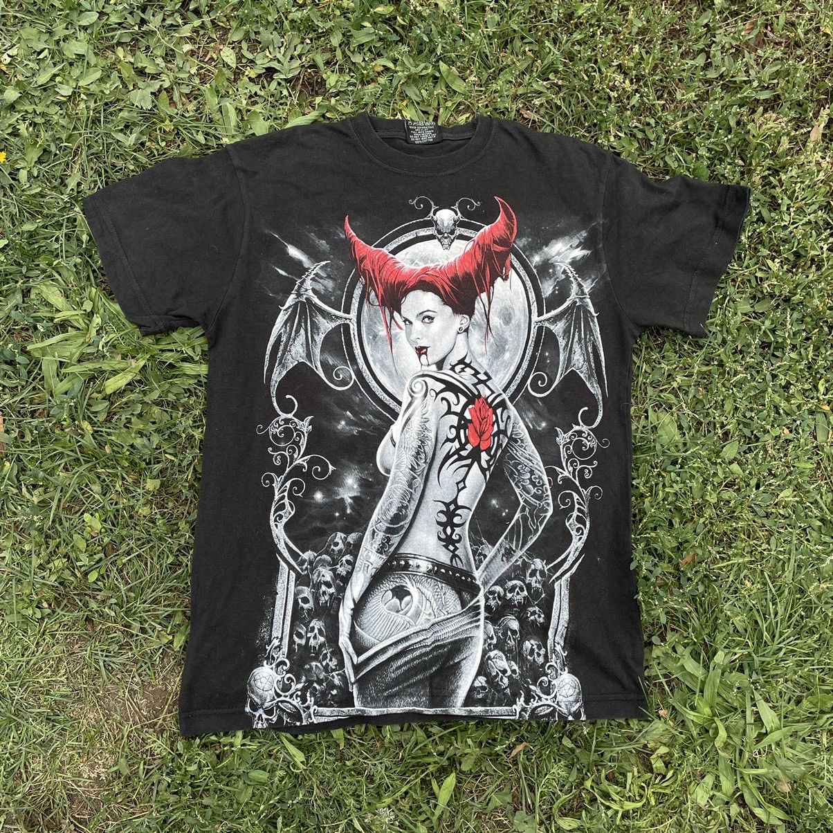 Vintage Vintage Girl Sexy Porno Skulls Vamp Devil Horror Print Tee | Grailed