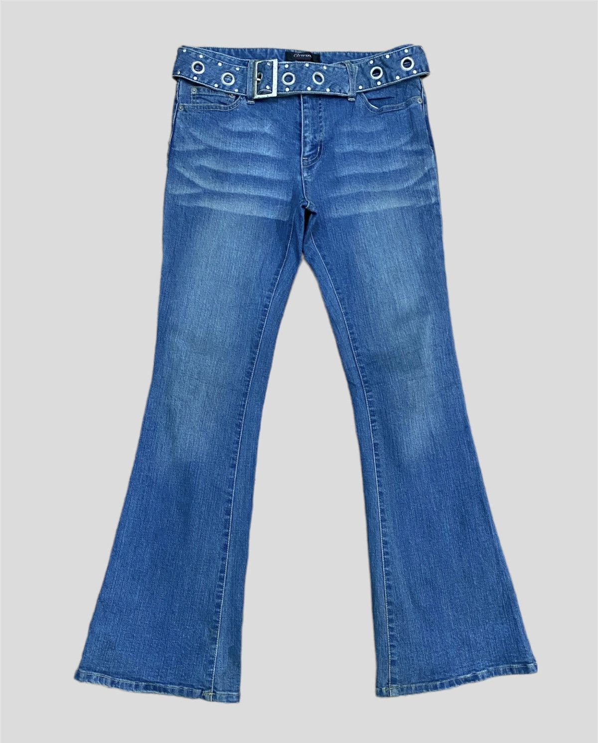 image of Vintage Oririn Flared With Waist Belt And Extra Denim Jeans in Blue, Women's (Size 28)