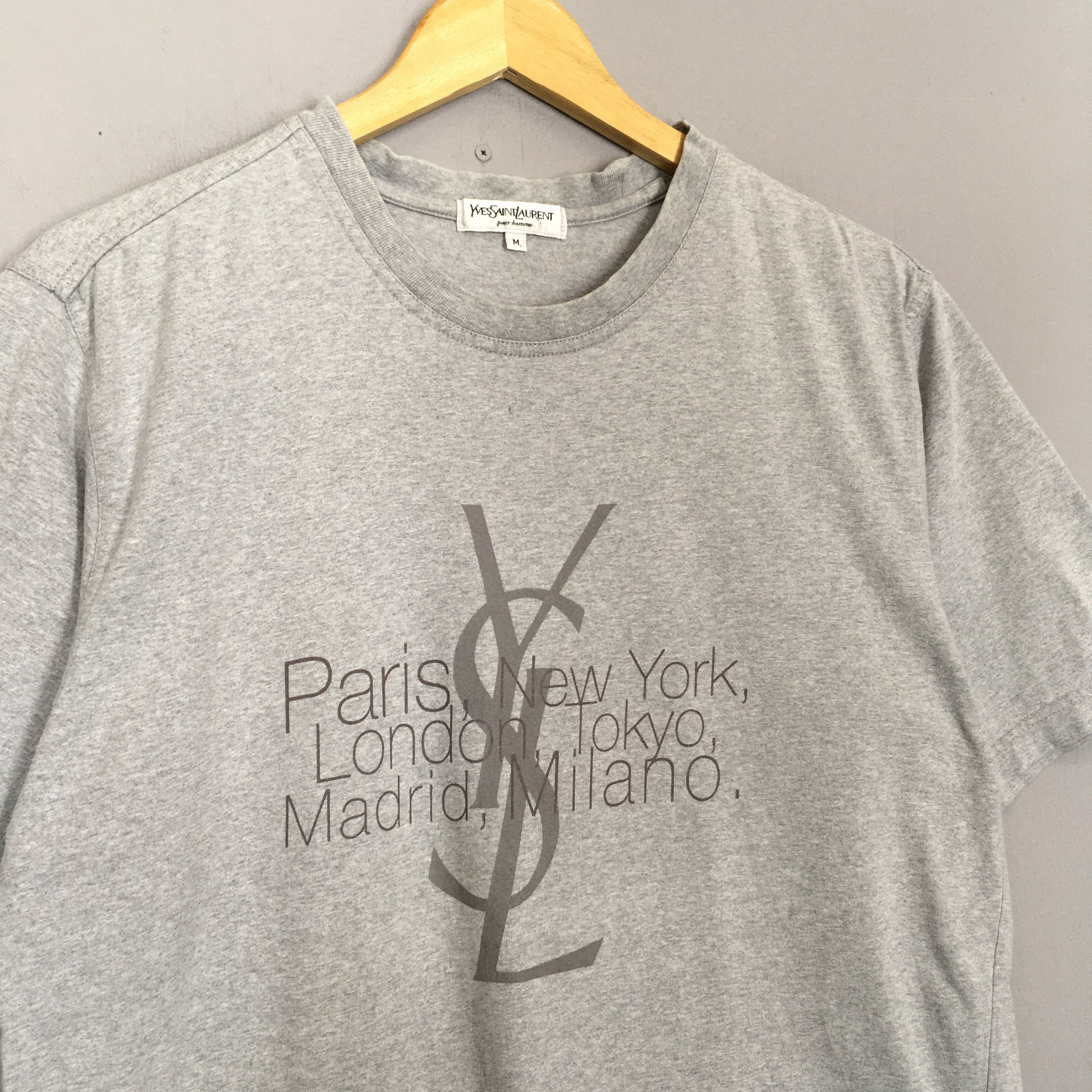 Vintage Vintage 90's YSL Yves Saint Laurent Gray T shirt Medium Size US M / EU 48-50 / 2 - 3 Thumbnail