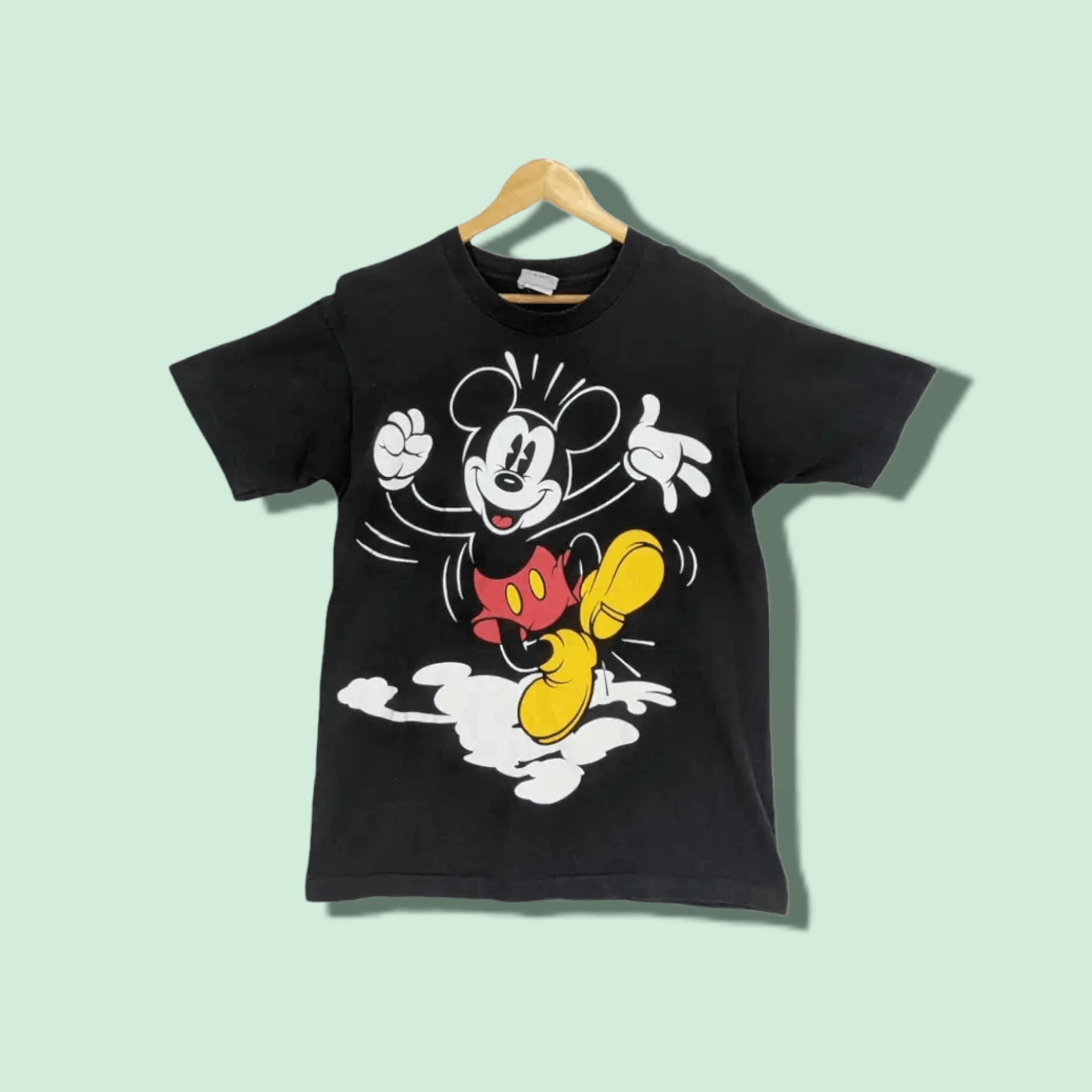 image of Vintage 80's Mickey Mouse Disney Cartoon Full Print T-Shirt in Black, Men's (Size Medium)