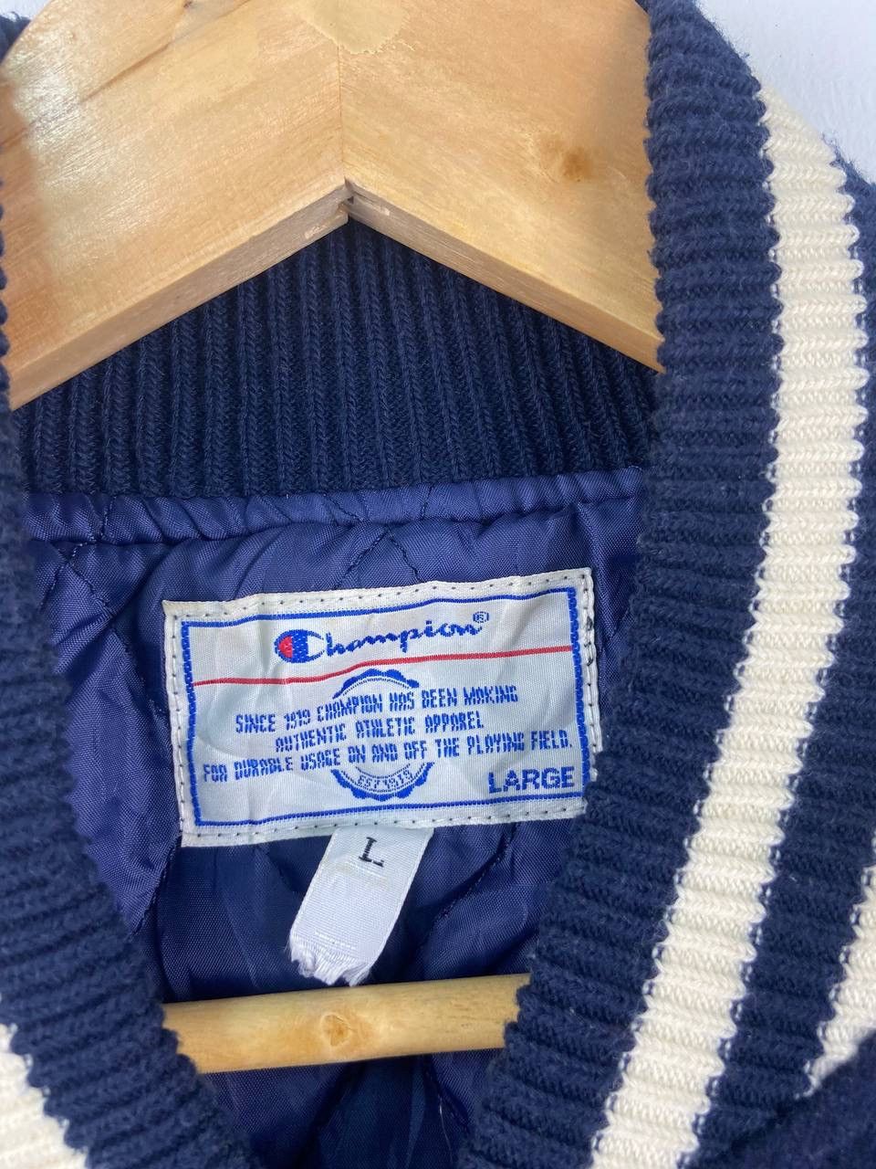 Champion × Vintage Vintage 90s Champion Varsity Jacket Navy Blue Size US L / EU 52-54 / 3 - 6 Thumbnail