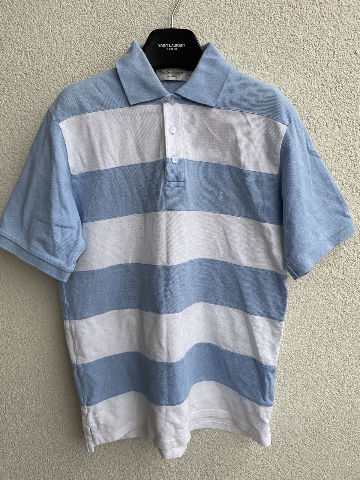 Yves Saint Laurent YSL Polo Logo Summer YSL T-shirt blue white Size US M / EU 48-50 / 2 - 2 Thumbnail