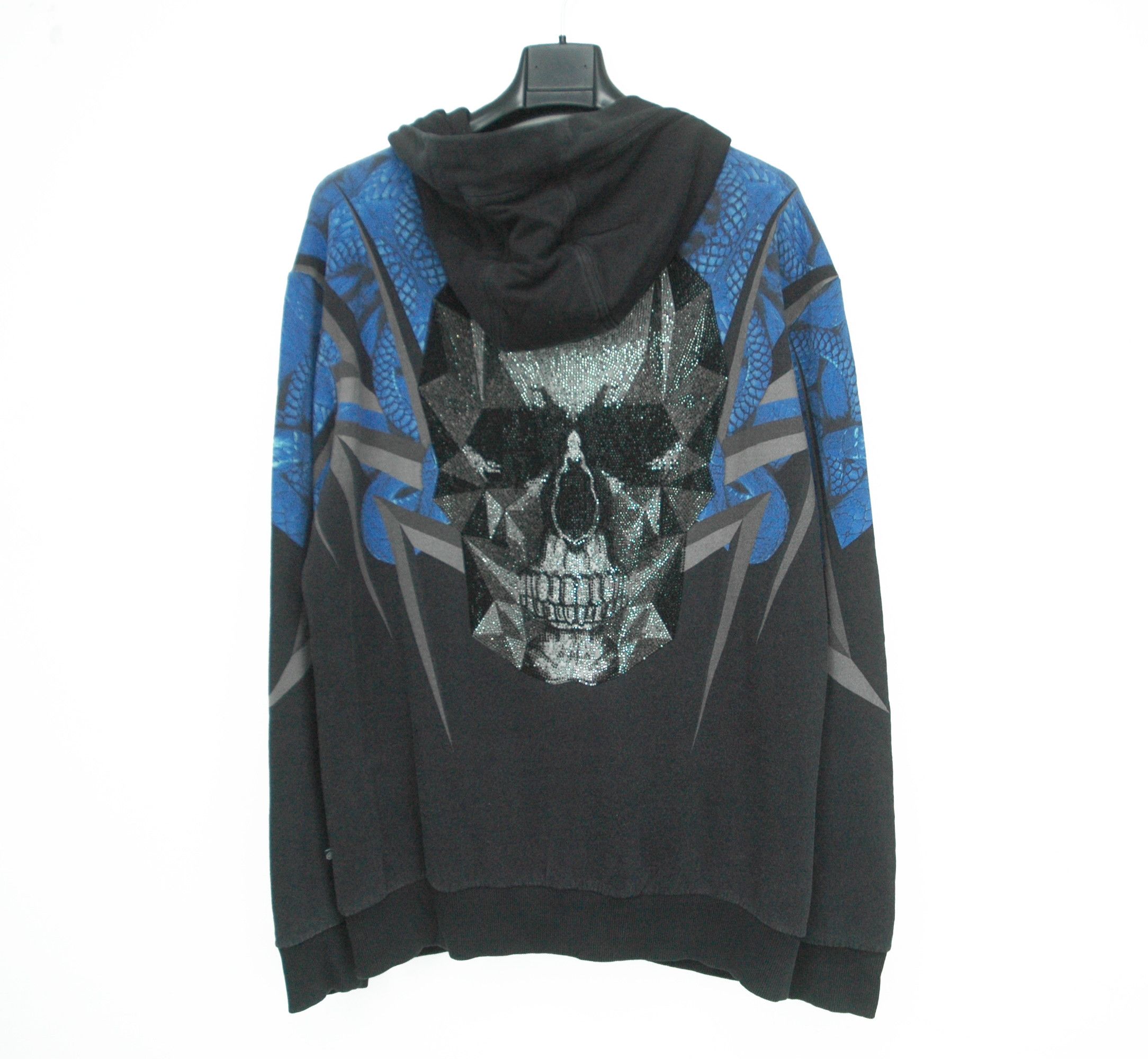 image of Philipp Plein Homme Diamond Skull Hoodie in Black Blue, Men's (Size XL)