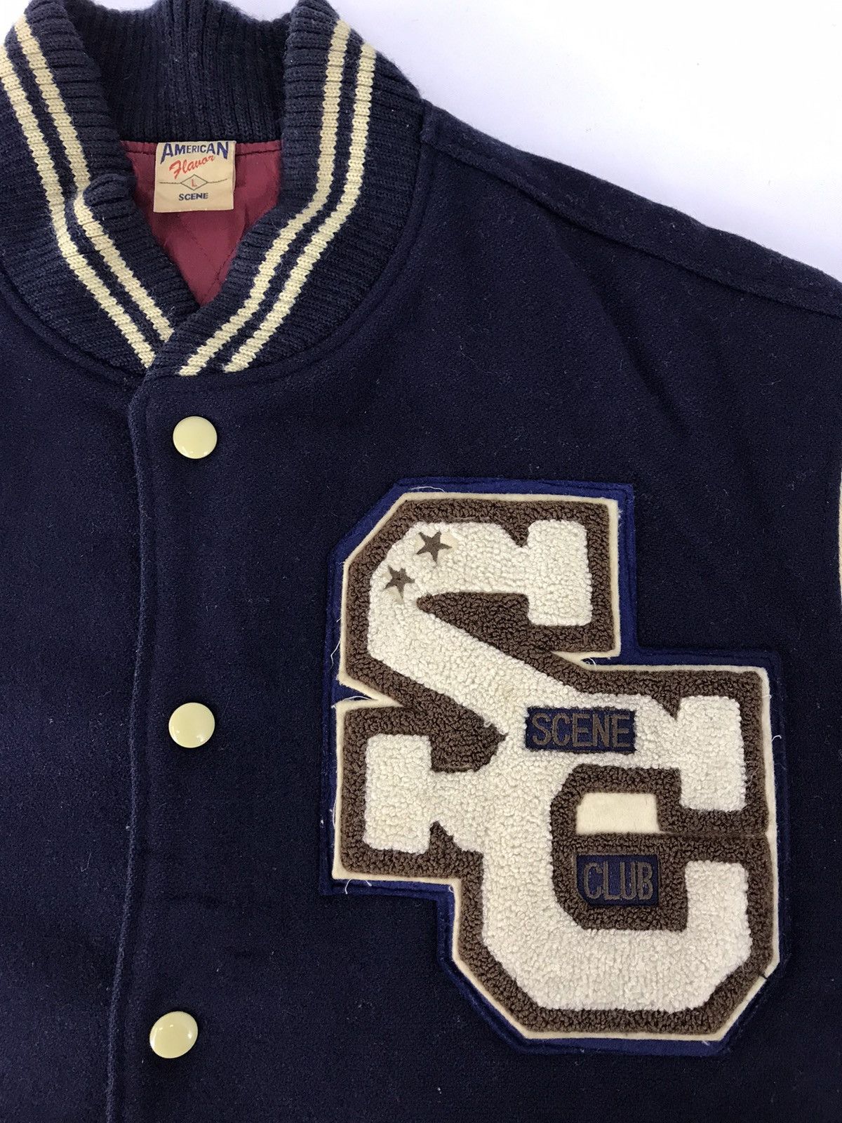 Leather 90s Varsity Jacket Scene Club American Flavor Heavy Wool Size US L / EU 52-54 / 3 - 3 Thumbnail