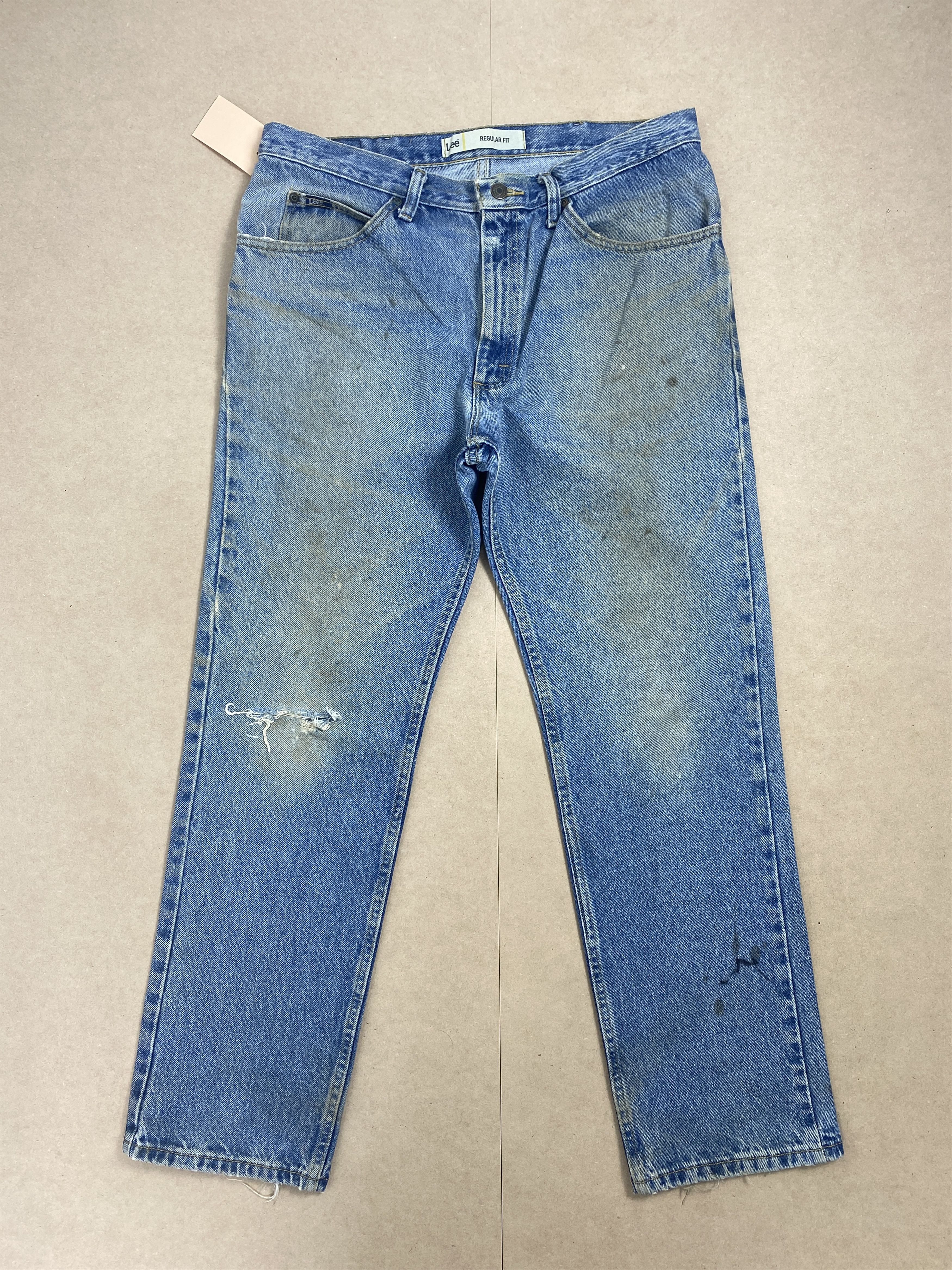 image of Lee Straight Cut Distressed Mid Wash Jeans in Midwash, Men's (Size 35)