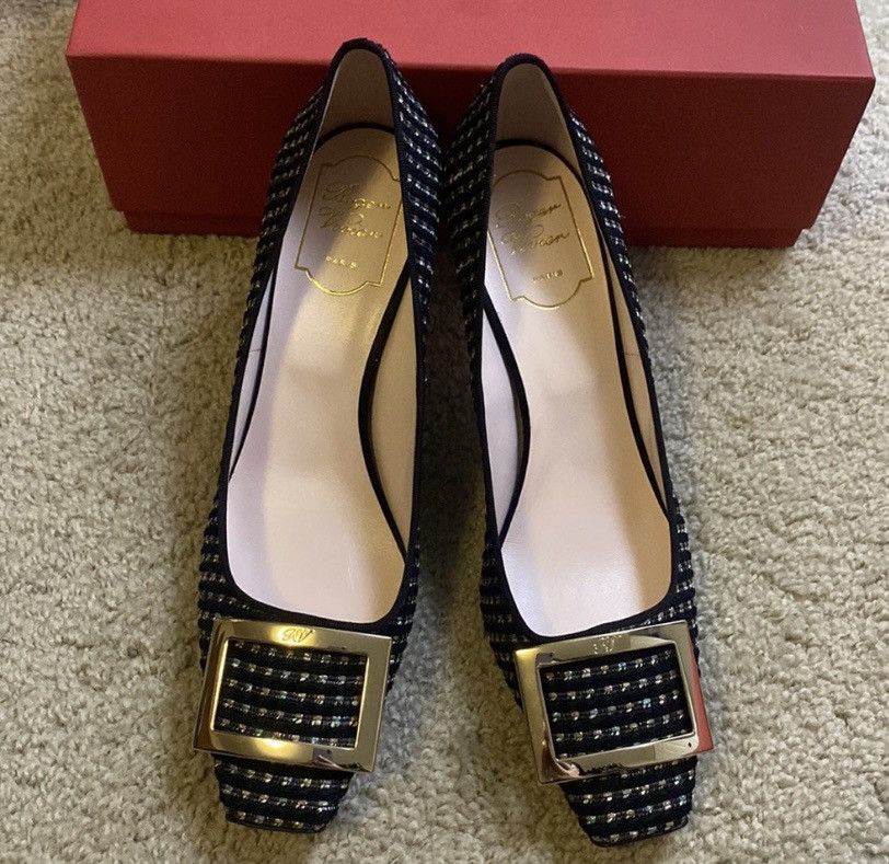 Roger Vivier Black Belle Vivier Trompette Piping Heels Tweed