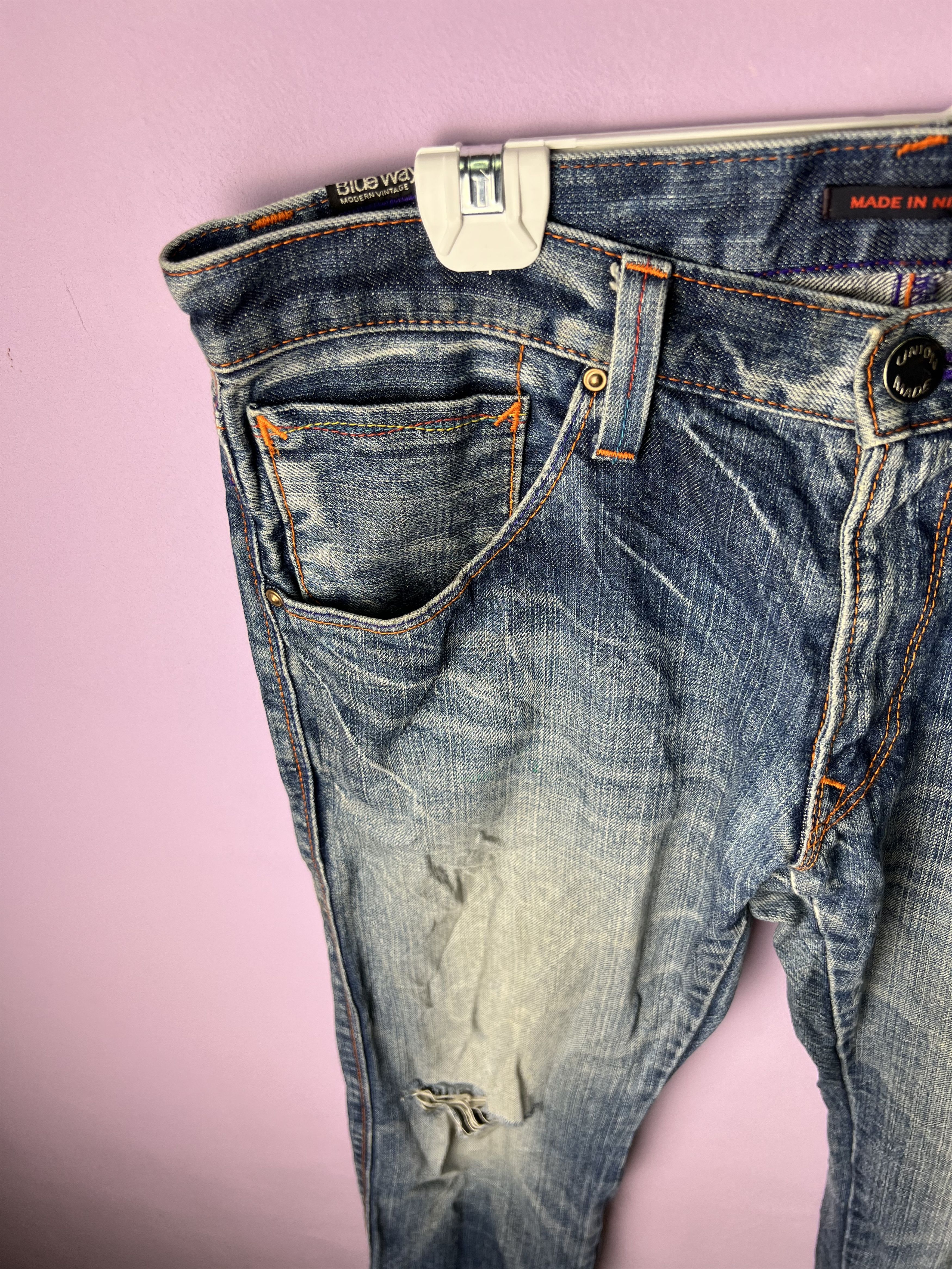 Japanese Brand 🔥Vintage Blue Way Union Made Distressed Denim Size US 36 / EU 52 - 6 Thumbnail
