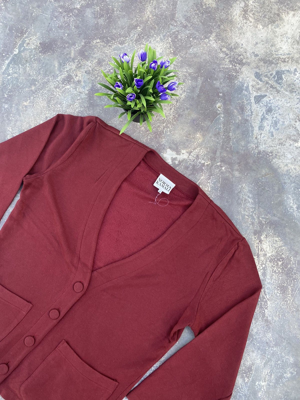 image of Gcw23 Japanese Designer Norma Kamali Shaggy Cardigan in Maroon, Men's (Size Medium)