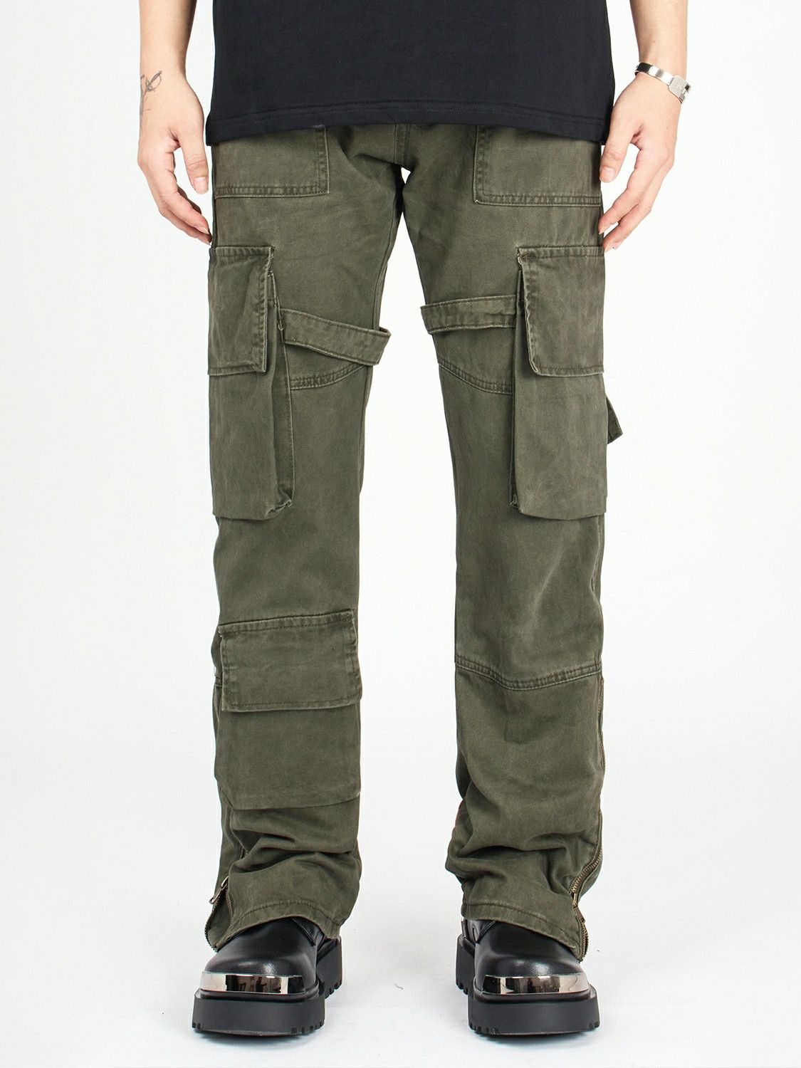 cargo distressed flared pants