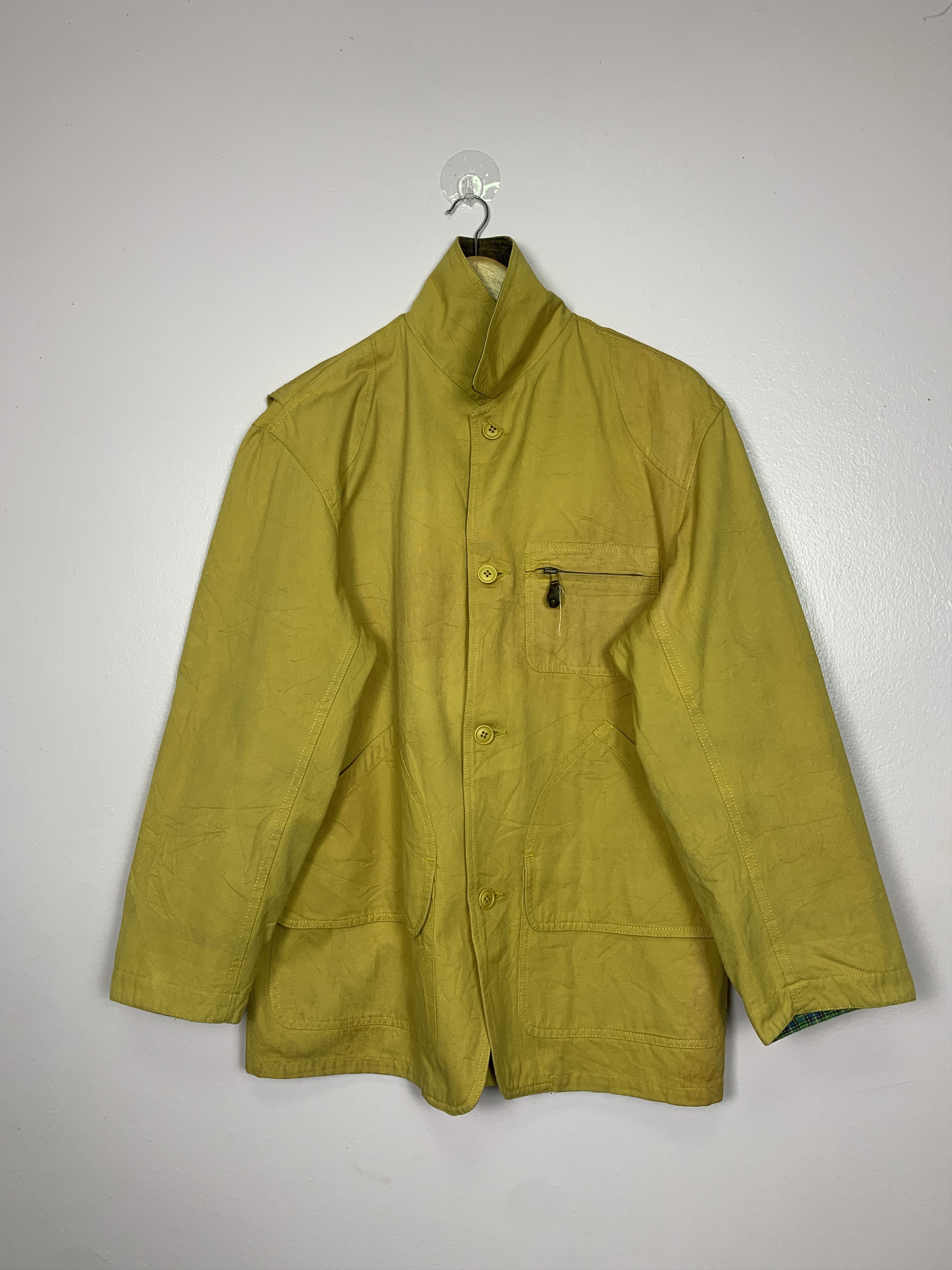 image of Vintage Jacket Double Lining Checkered in Yellow, Men's (Size Small)