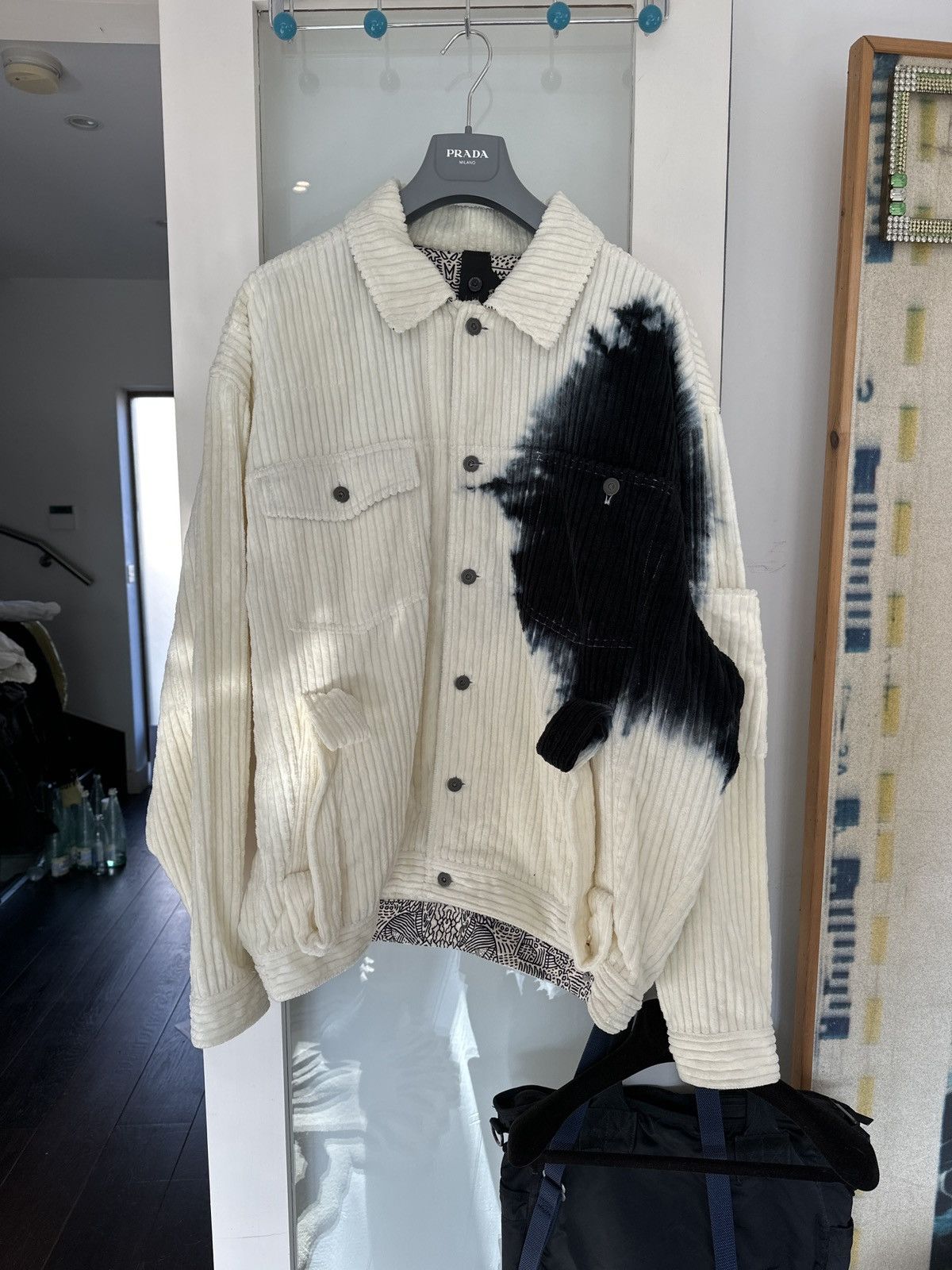 image of Bernhard Willhelm Dyed Corduroy Oversized Jacket in White, Men's (Size Medium)