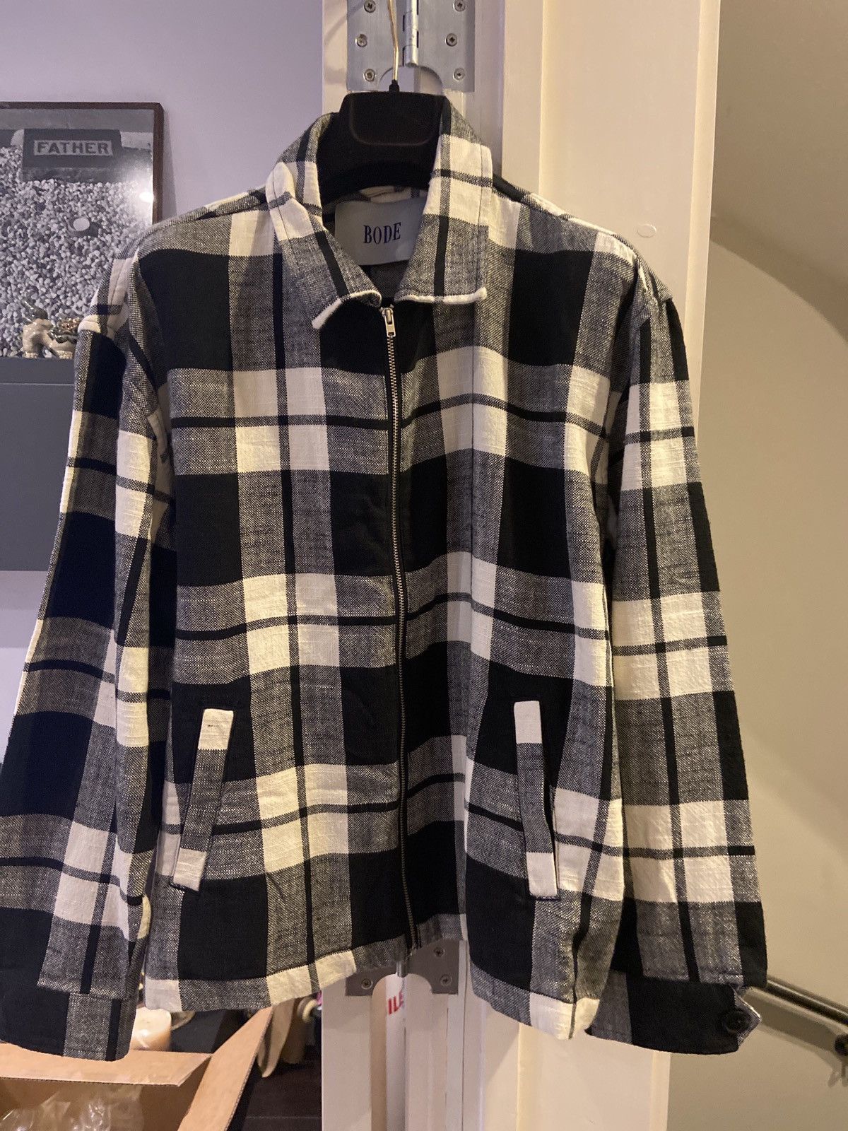 image of Bode Checked Blouson Jacket in Black, Men's (Size Medium)