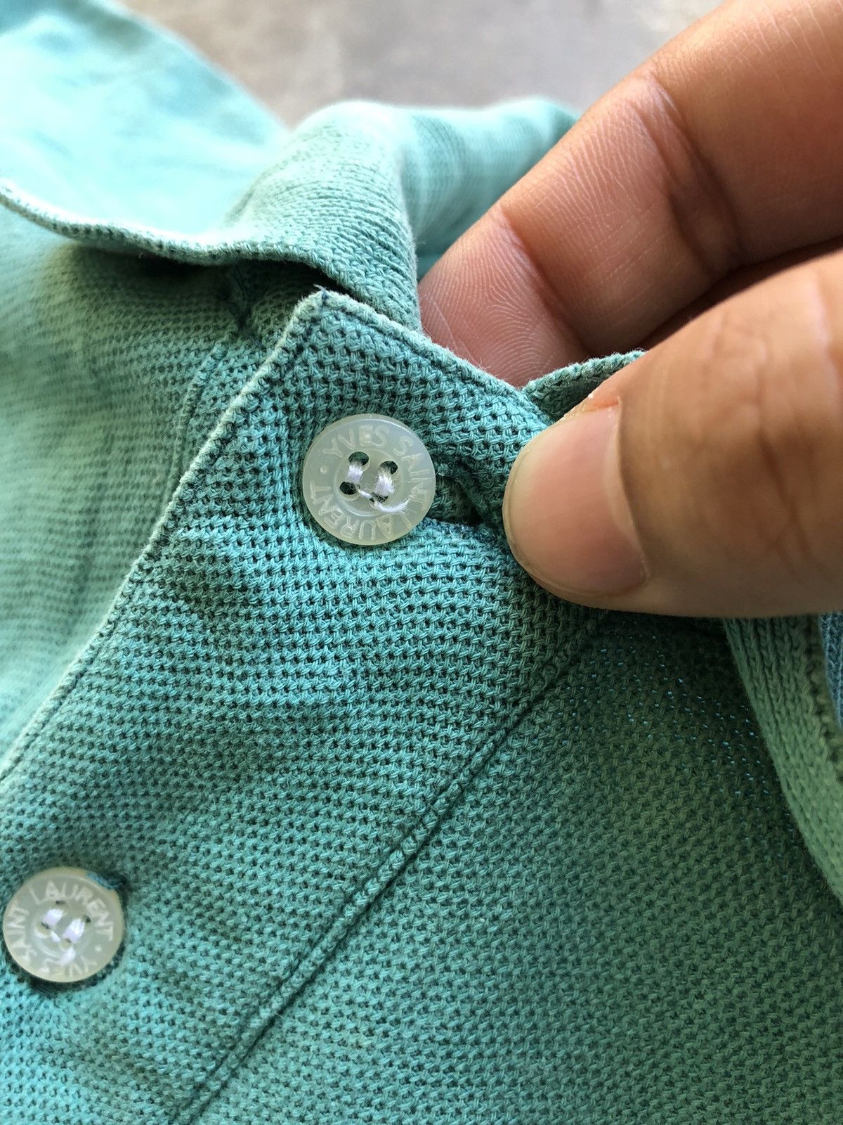 Yves Saint Laurent YSL Pour Homme Faded Teal Polo Size US L / EU 52-54 / 3 - 7 Thumbnail
