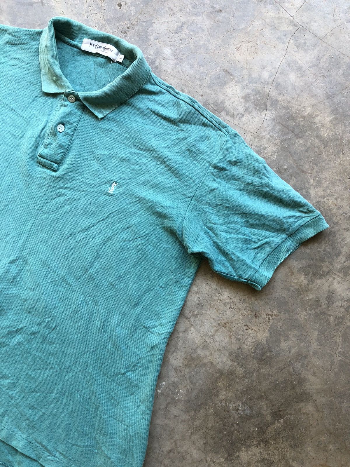 Yves Saint Laurent YSL Pour Homme Faded Teal Polo Size US L / EU 52-54 / 3 - 3 Thumbnail