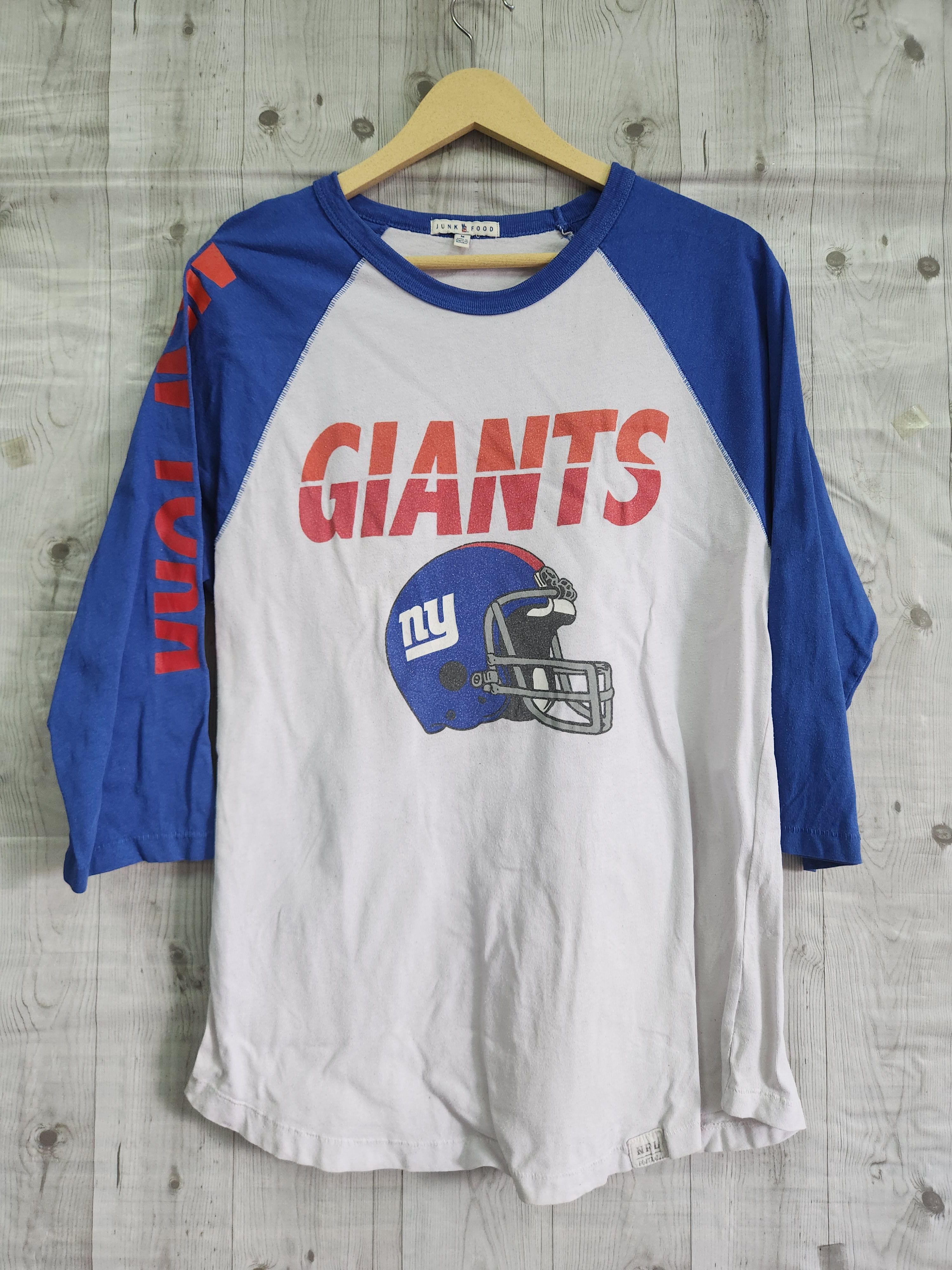 image of Junk Food x New York Giants Nfl American Football Raglan Tshirt in White/Blue, Men's (Size Medium)