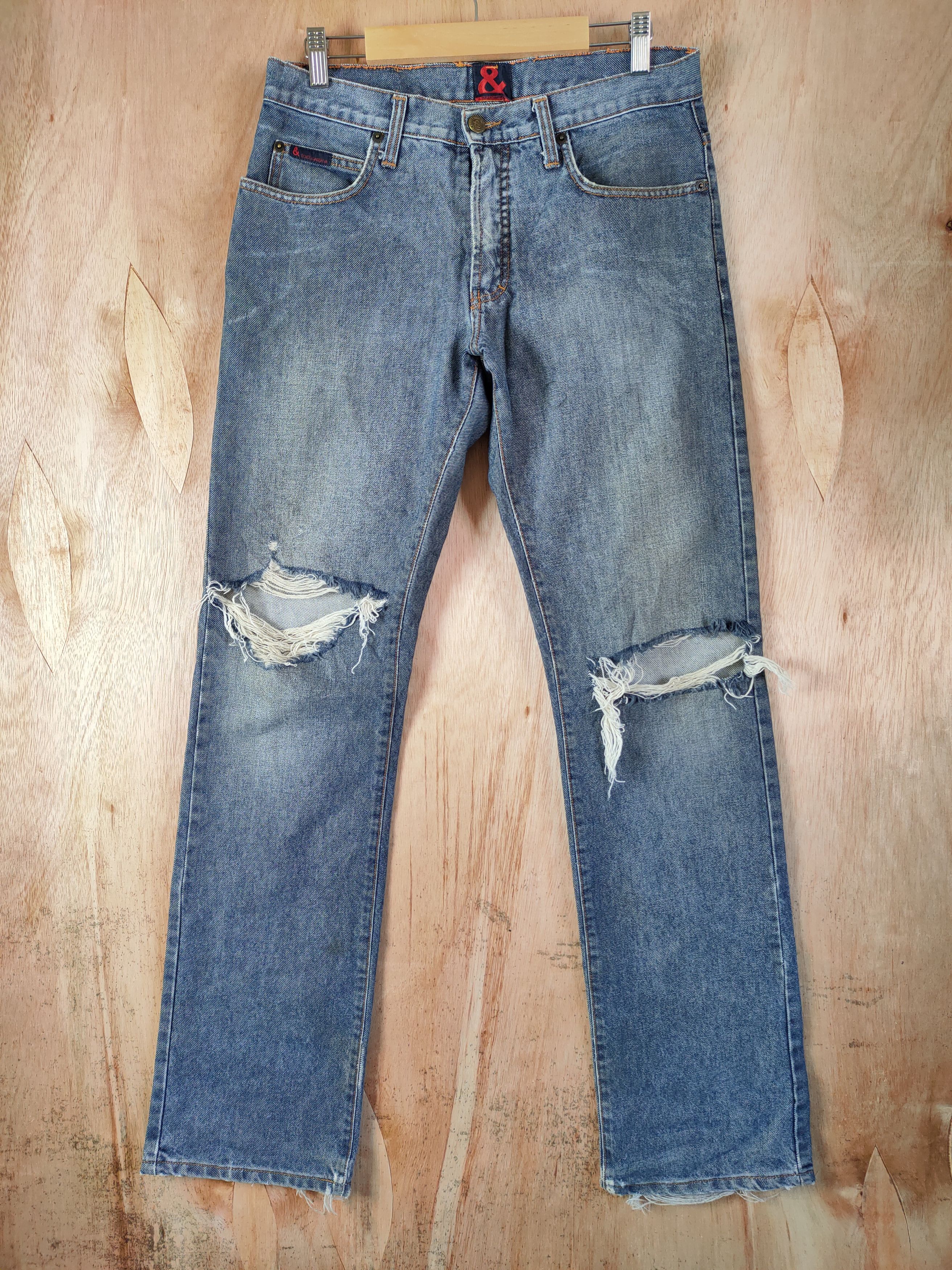 image of Distressed Denim x Dolce Gabbana Distressed Knee Jean Denim in Blue Denim (Size 30)