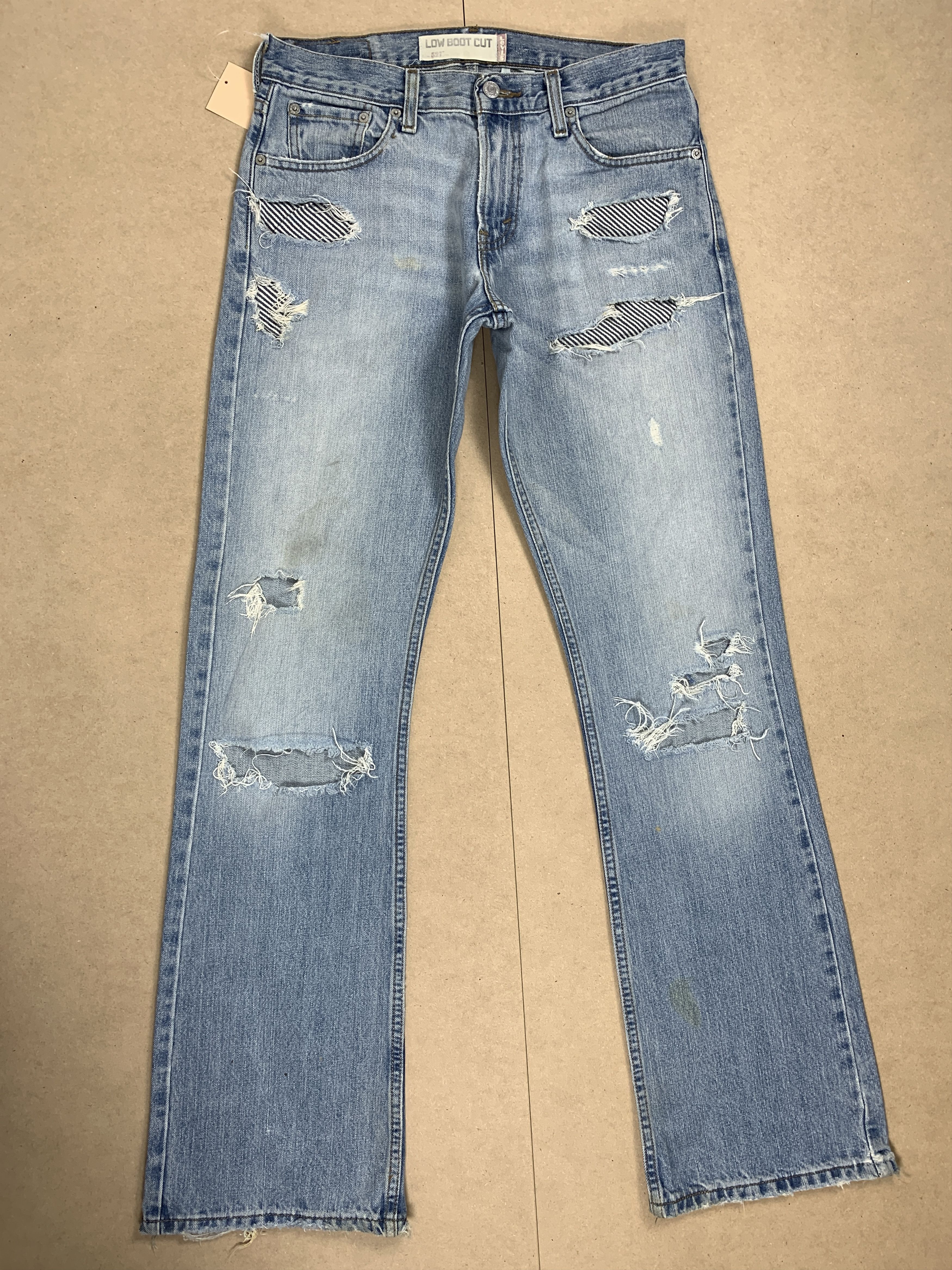 image of Levis 527 Boot Cut Distressed Faded Light Wash Jeans, Men's (Size 32)