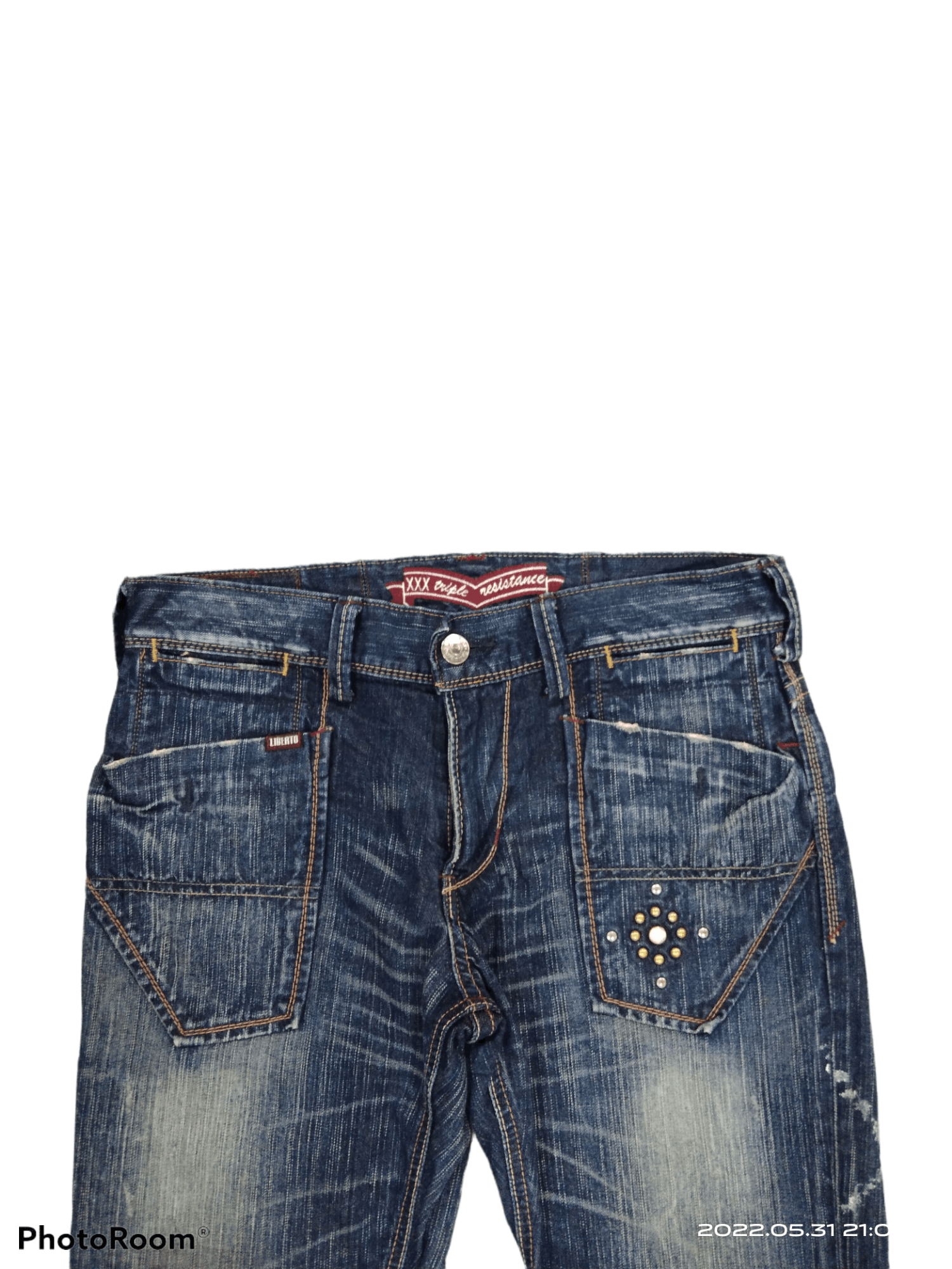 Japanese Brand FLARE🔥DiSTRESSED STUDDED LIBERTO DENIM PANTS Size US 33 - 3 Thumbnail