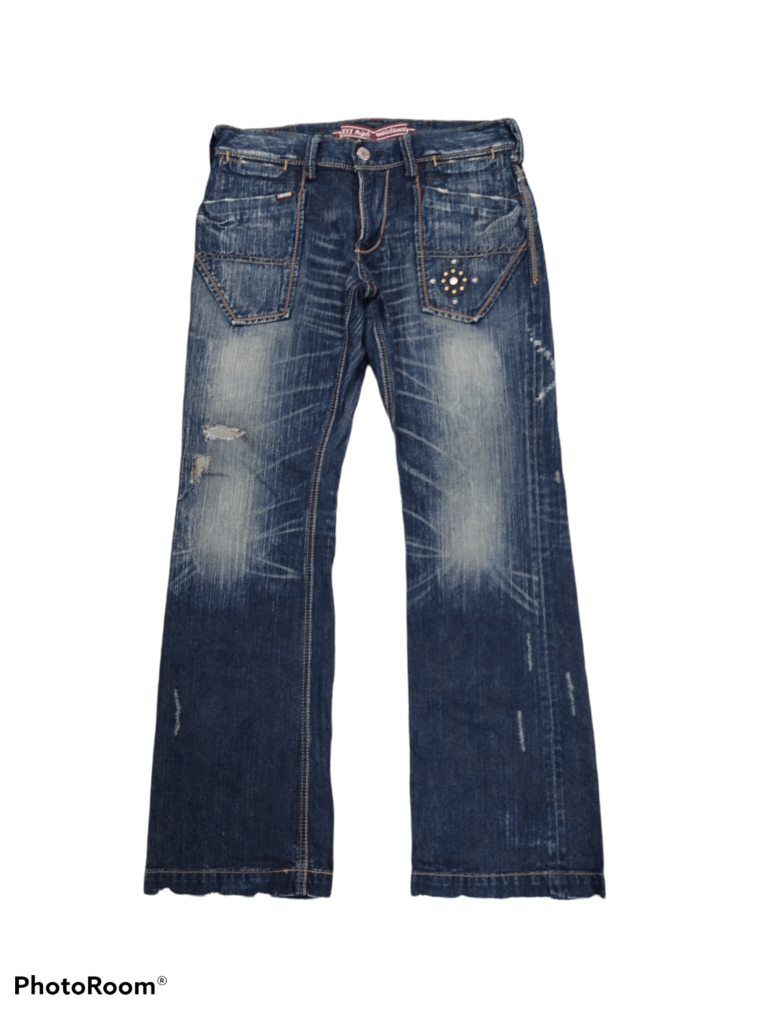 Japanese Brand FLARE🔥DiSTRESSED STUDDED LIBERTO DENIM PANTS Size US 33 - 1 Thumbnail