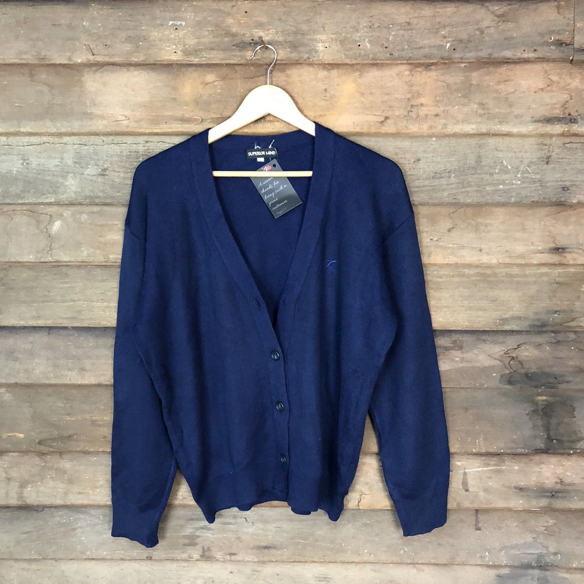 Japanese Brand × Vintage Superior Mind Dark blue Cardigan knitwear #5007 Size L / US 10 / IT 46 - 1 Thumbnail