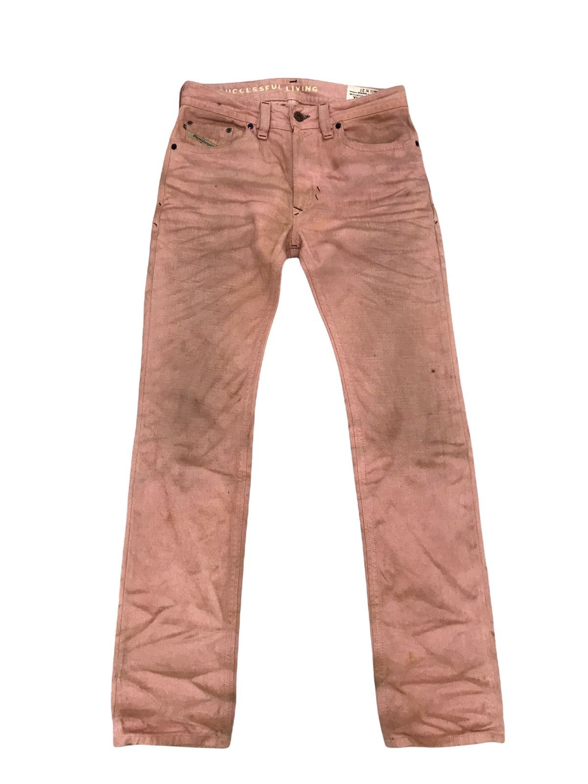 image of Archival Clothing x Diesel Thavar Slim Skinny Rusty Distressed Camel Patch Leather in Salmon (Size 