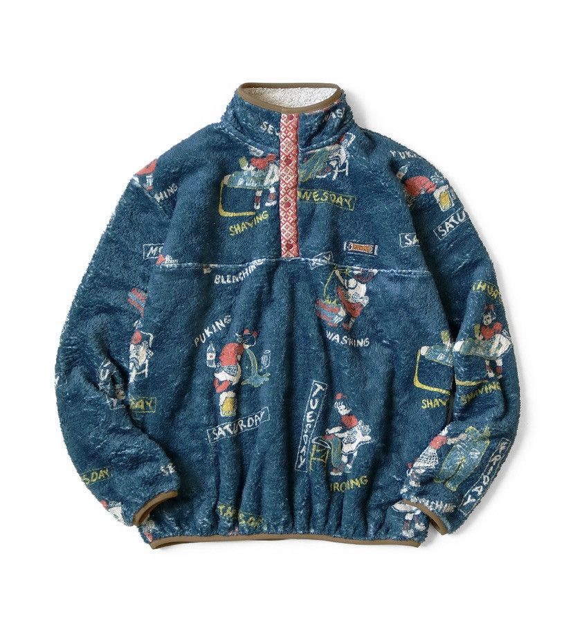 image of Kapital Country Calendar Pattern Fleece Snap Size 5 in Navy, Men's