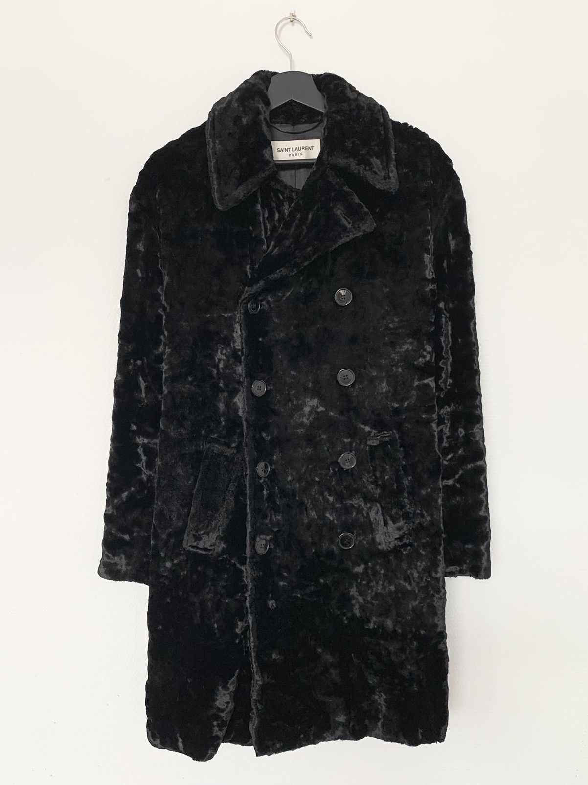 image of Saint Laurent Paris Fw2016 1/1 Sample Fur Coat Black Double Breasted, Men's (Size Large)