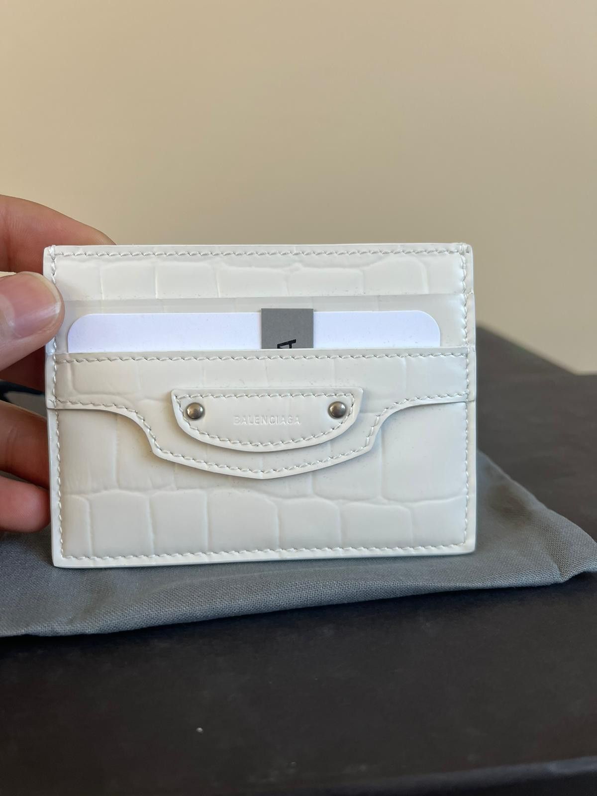image of Balenciaga Croc Embossed Cardholder In White, Men's